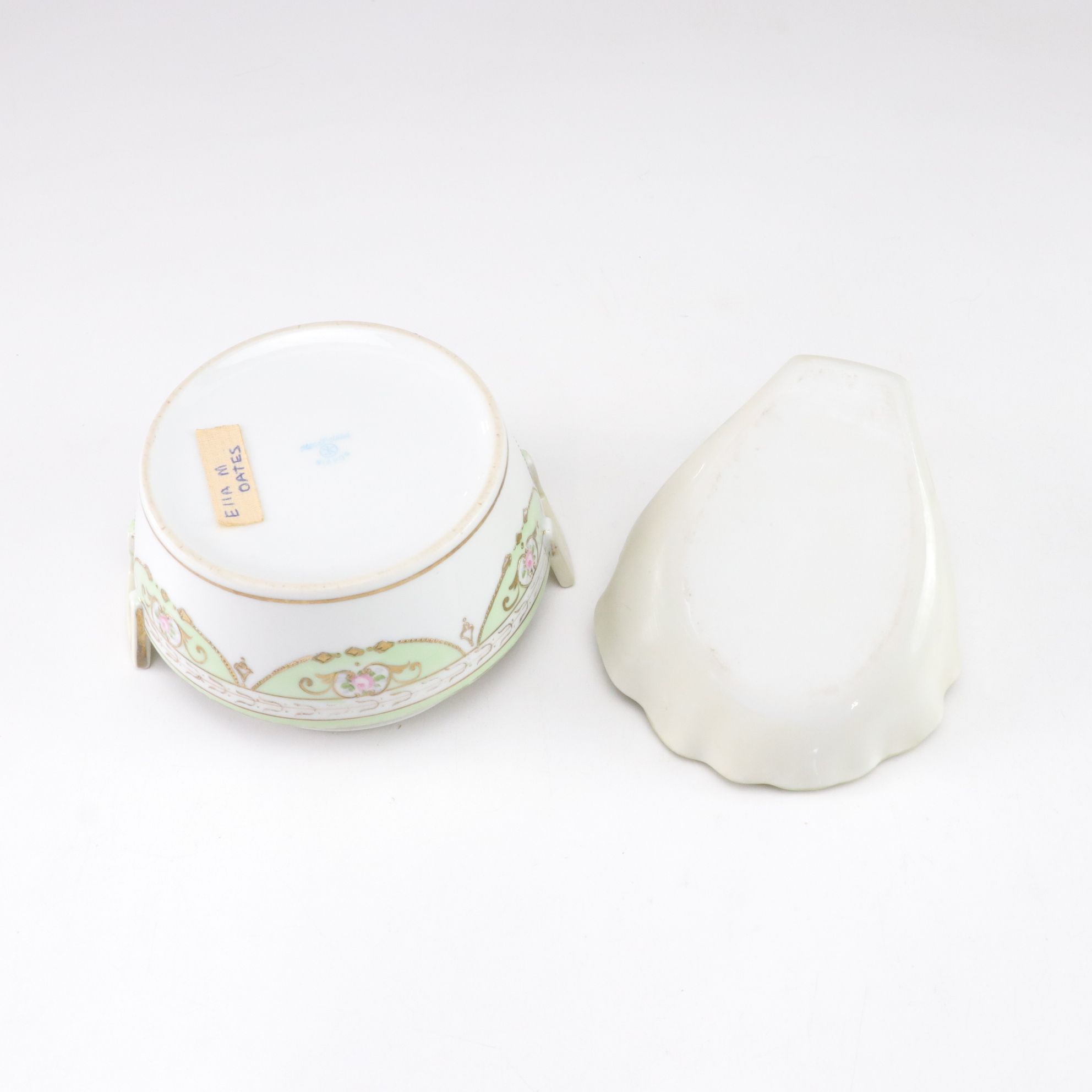 R. S. Germany White Carnation Pierced Plate and Other Gilt Porcelain Dishes