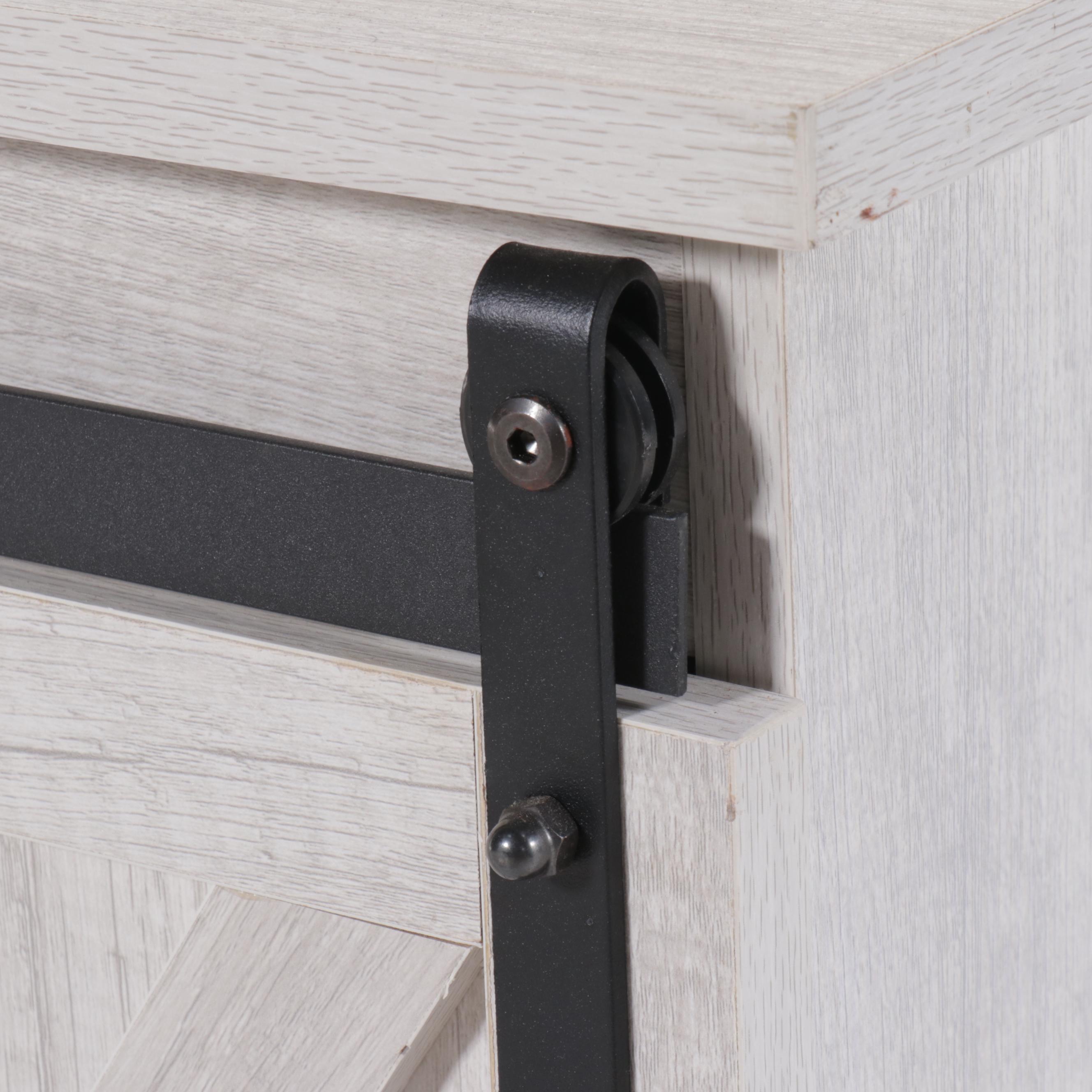 Modern Farmhouse Style Grey Wood Media Cabinet with Barn Doors