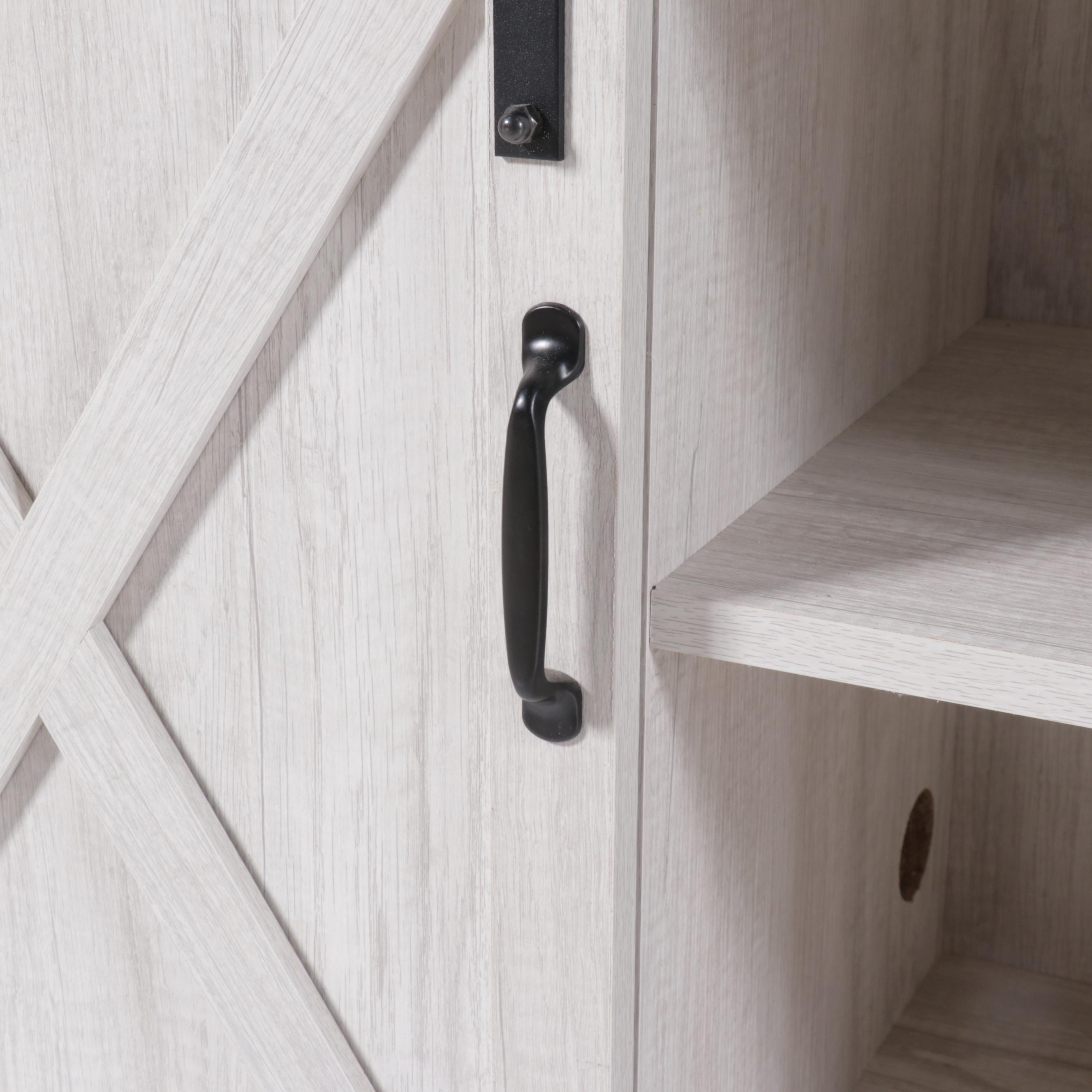 Modern Farmhouse Style Grey Wood Media Cabinet with Barn Doors