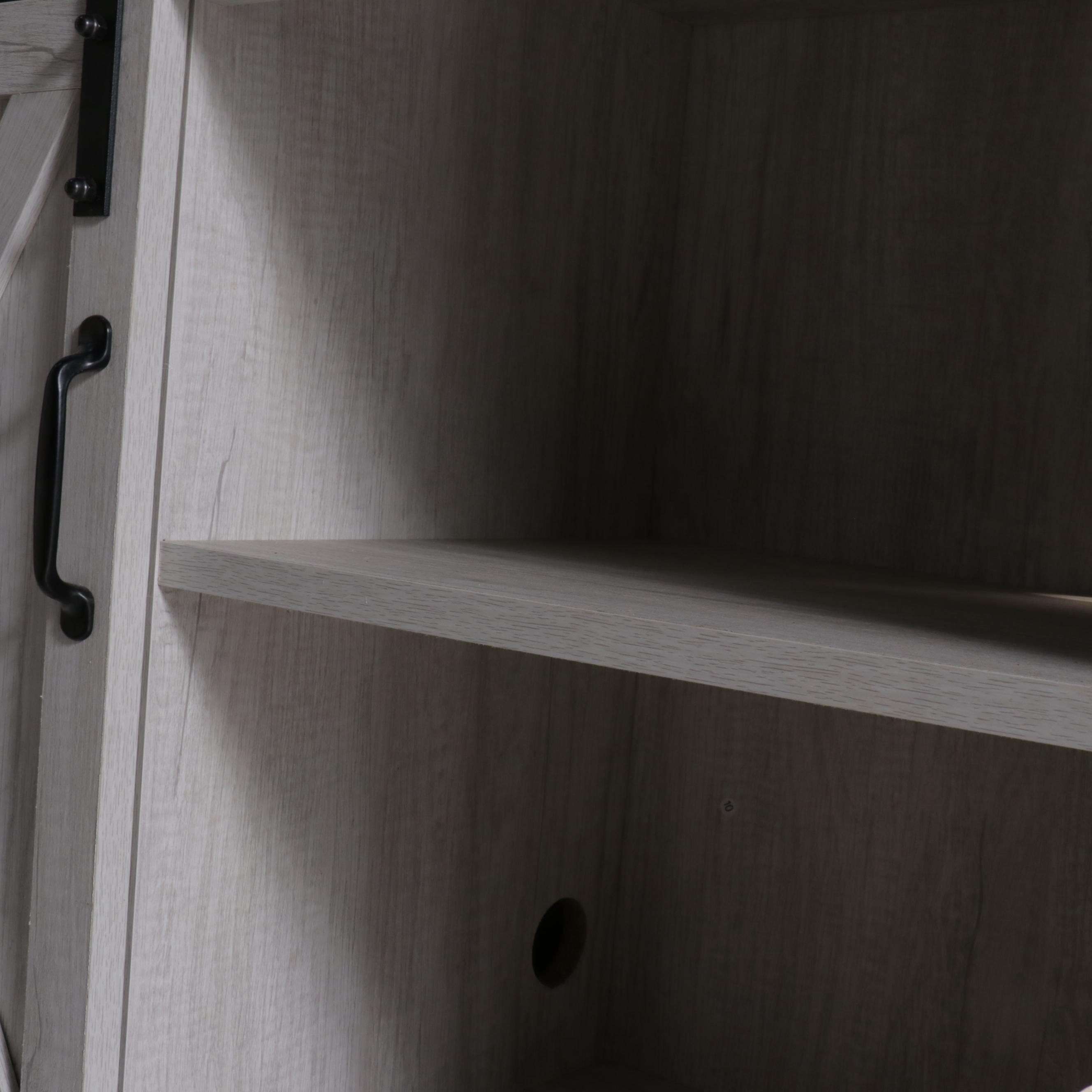 Modern Farmhouse Style Grey Wood Media Cabinet with Barn Doors