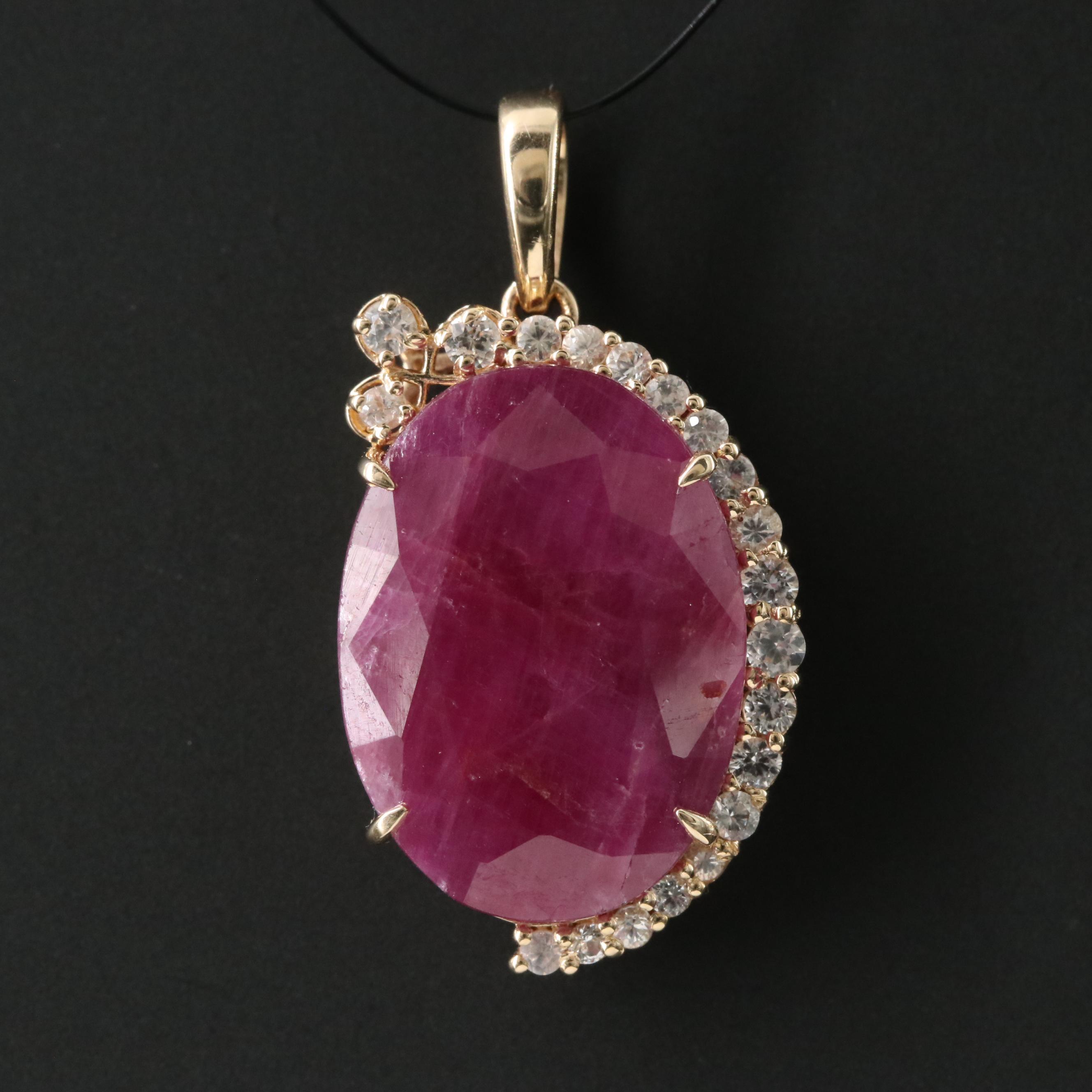 14K 8.60 CT Ruby and White Sapphire Pendant