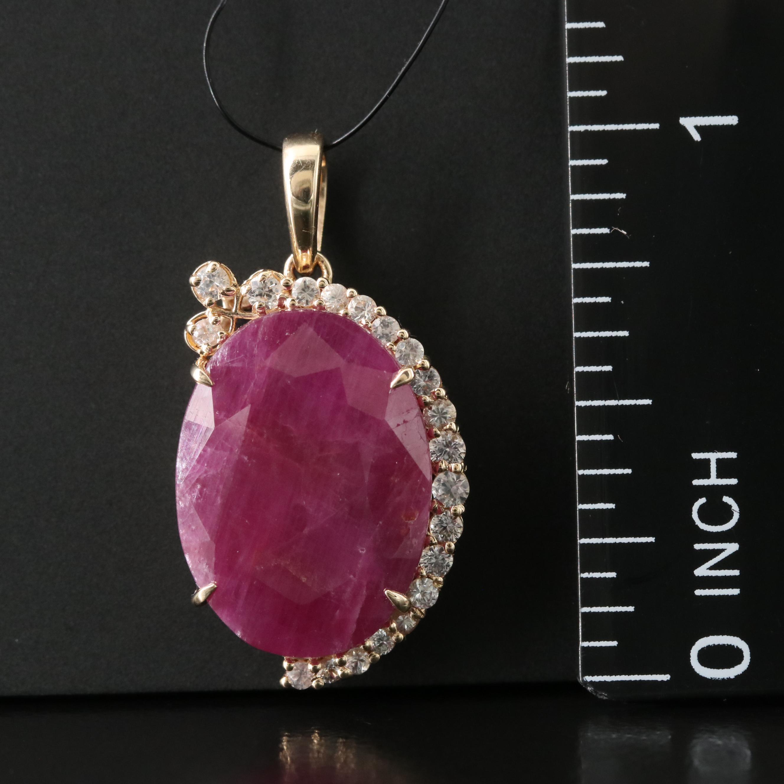 14K 8.60 CT Ruby and White Sapphire Pendant