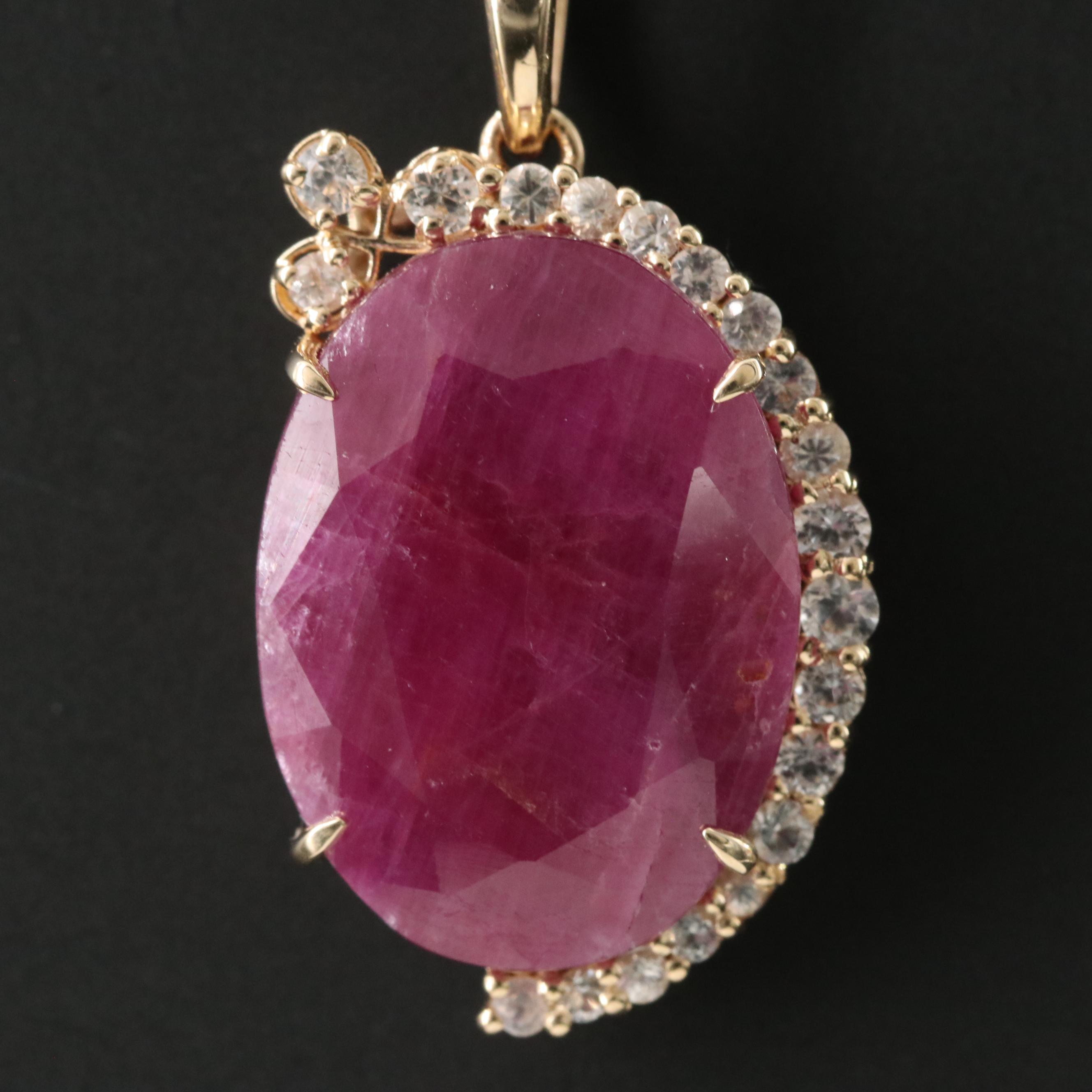 14K 8.60 CT Ruby and White Sapphire Pendant