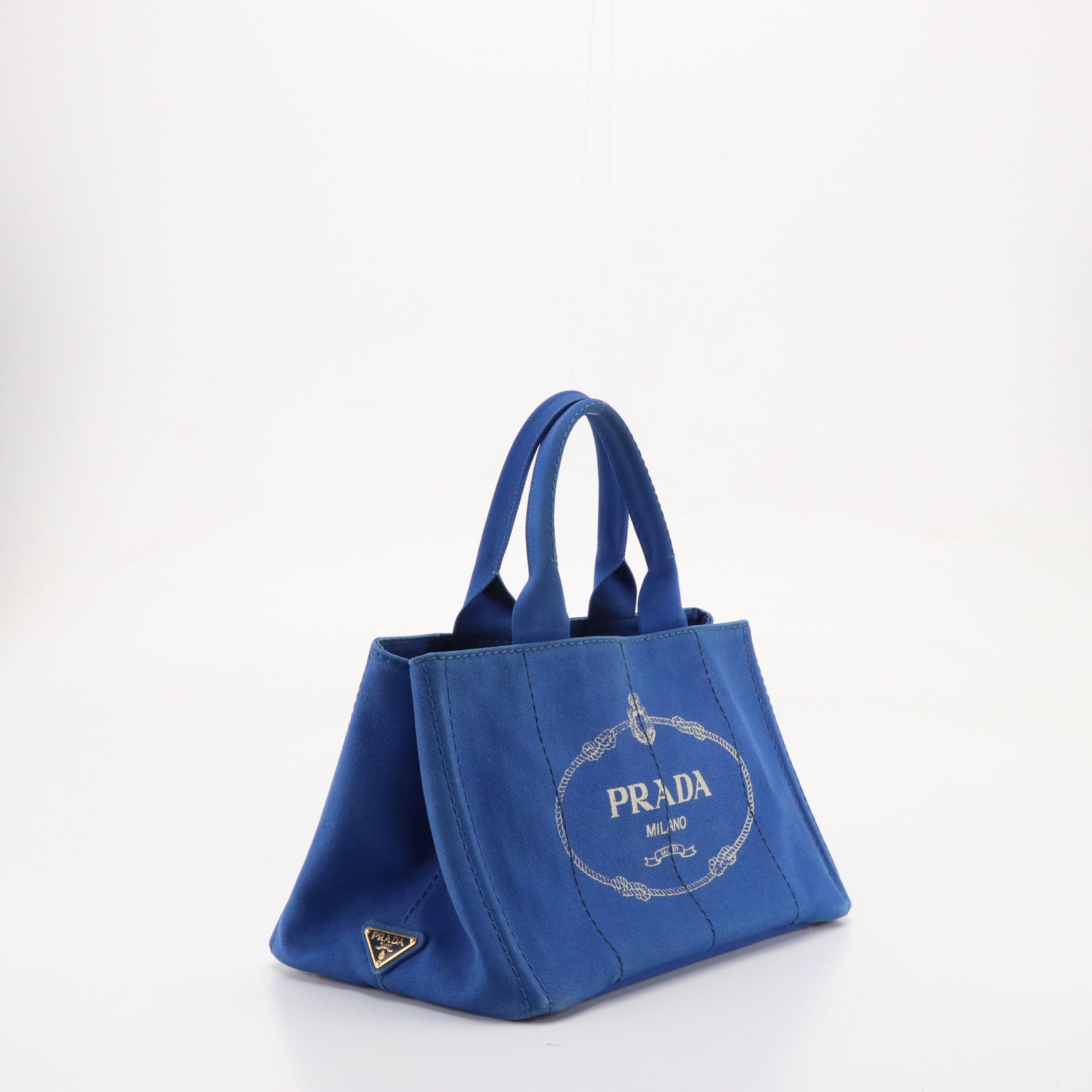 Prada Canapa Logo Canvas Tote in Cobalt Blue