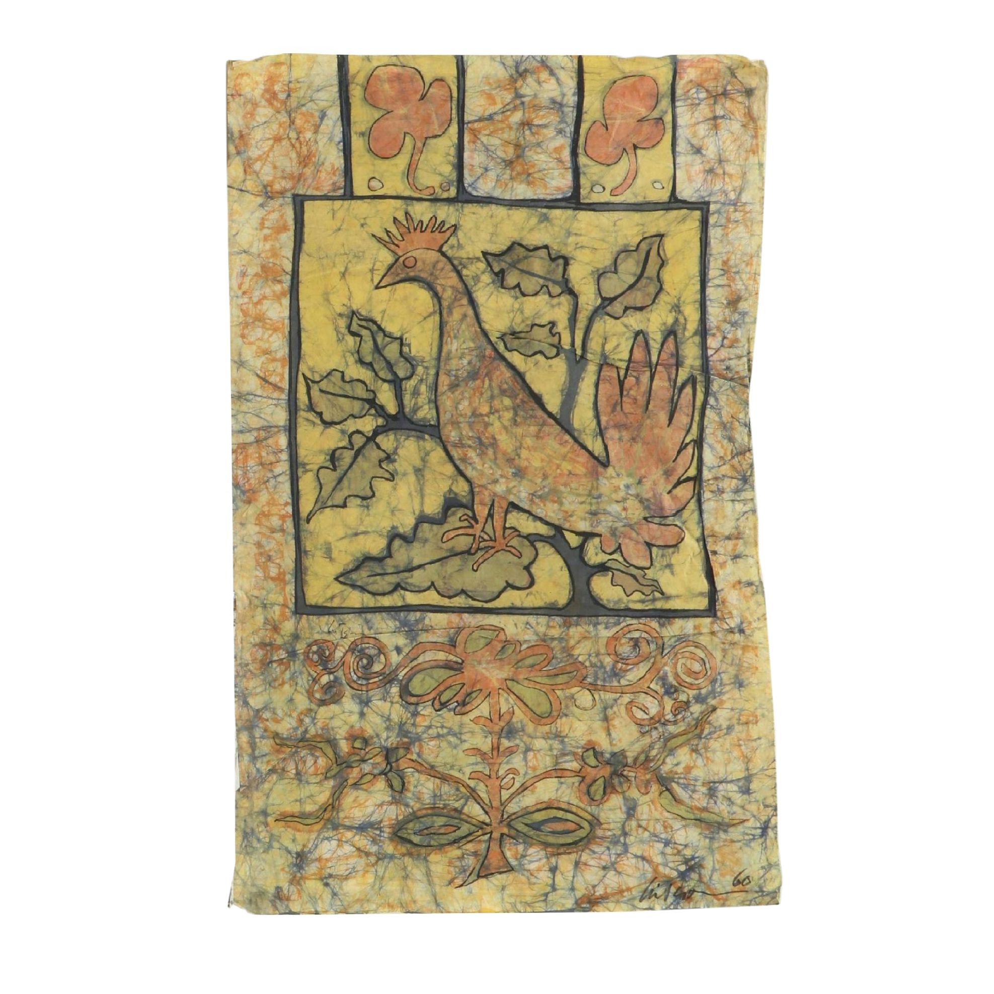 Harry Hilson Abstract Floral and Rooster Batik, 1960