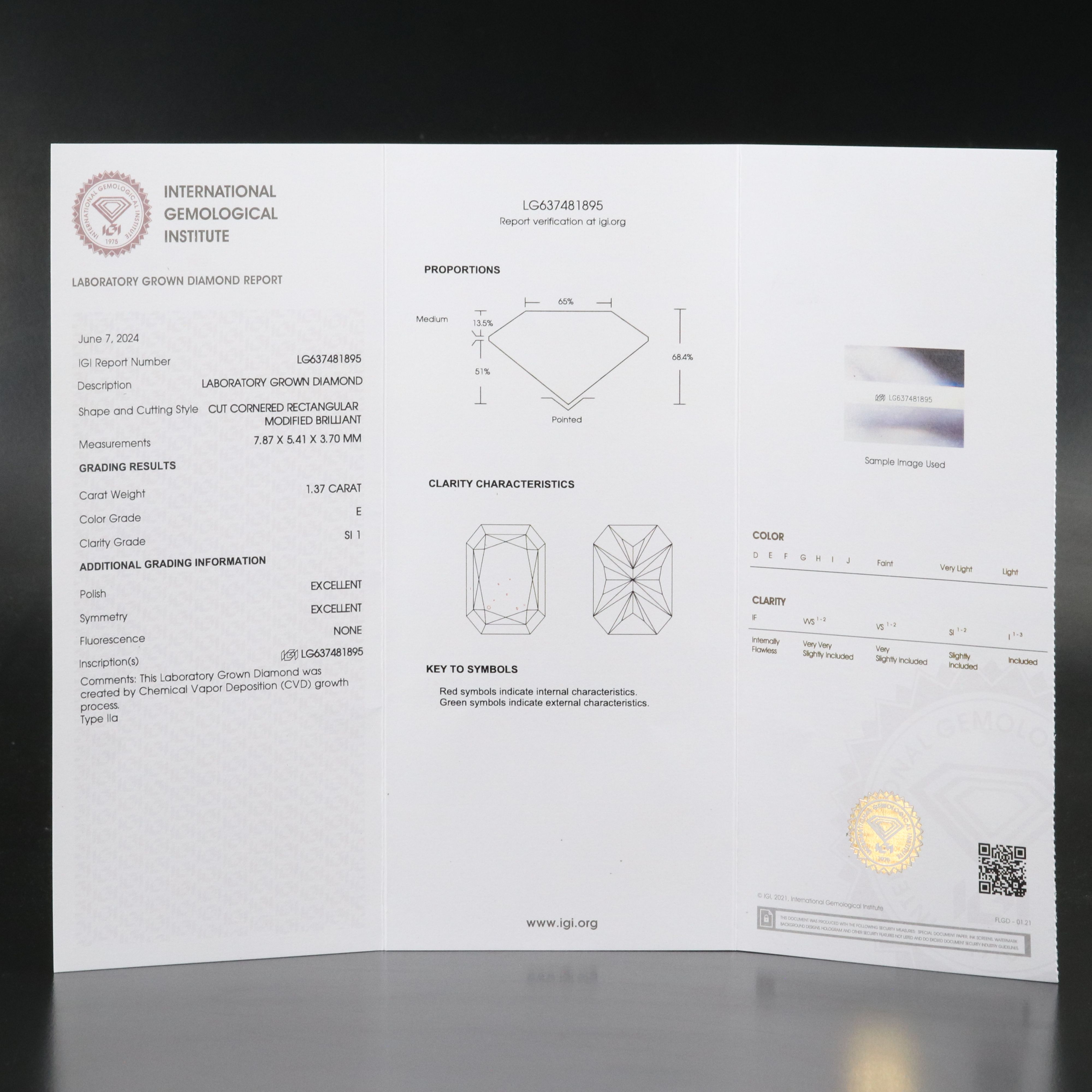 Loose 1.37 CT Lab Grown Diamond with IGI Report