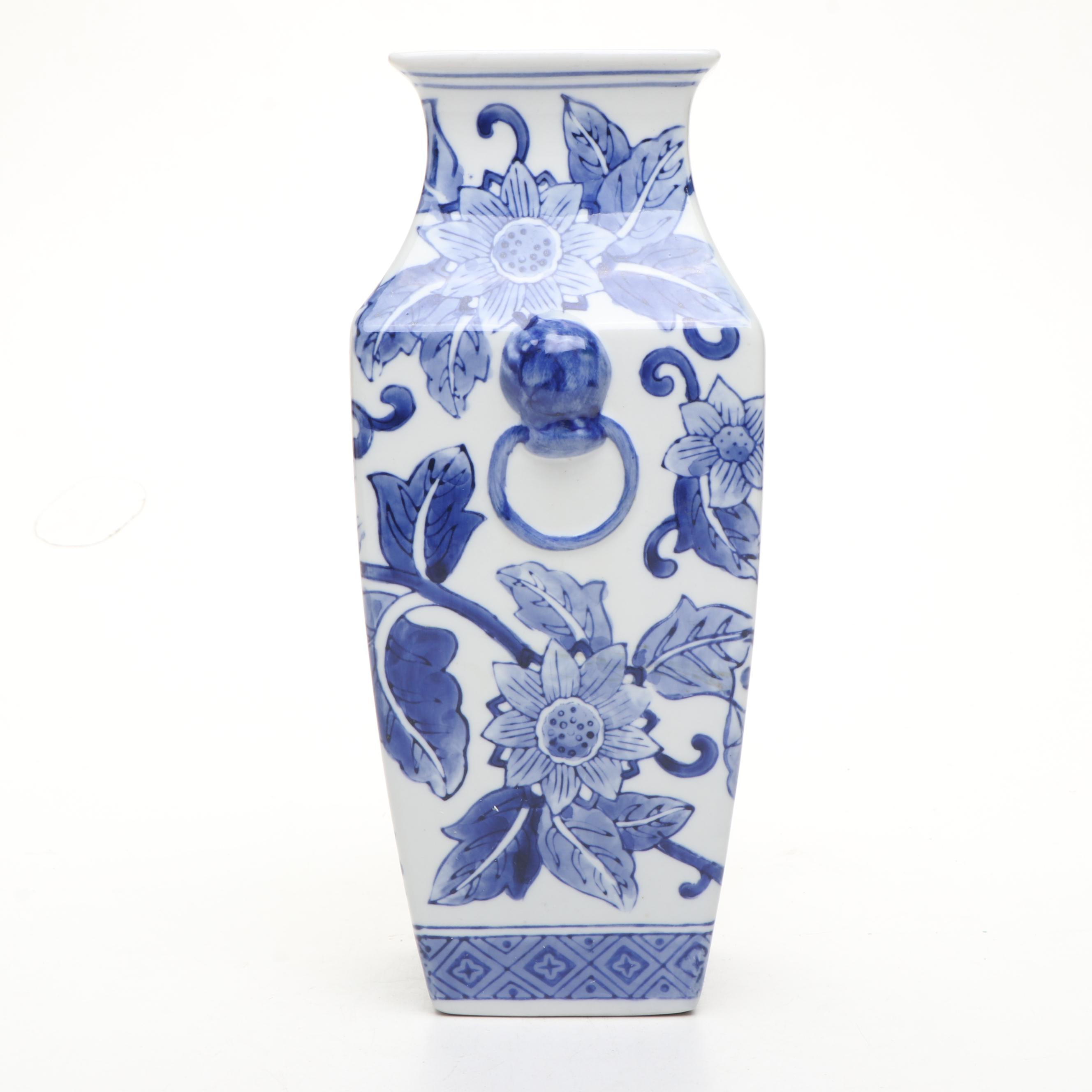 Chinese Floral Blue and White Porcelain Vase with Shell and MOP Wall Décor