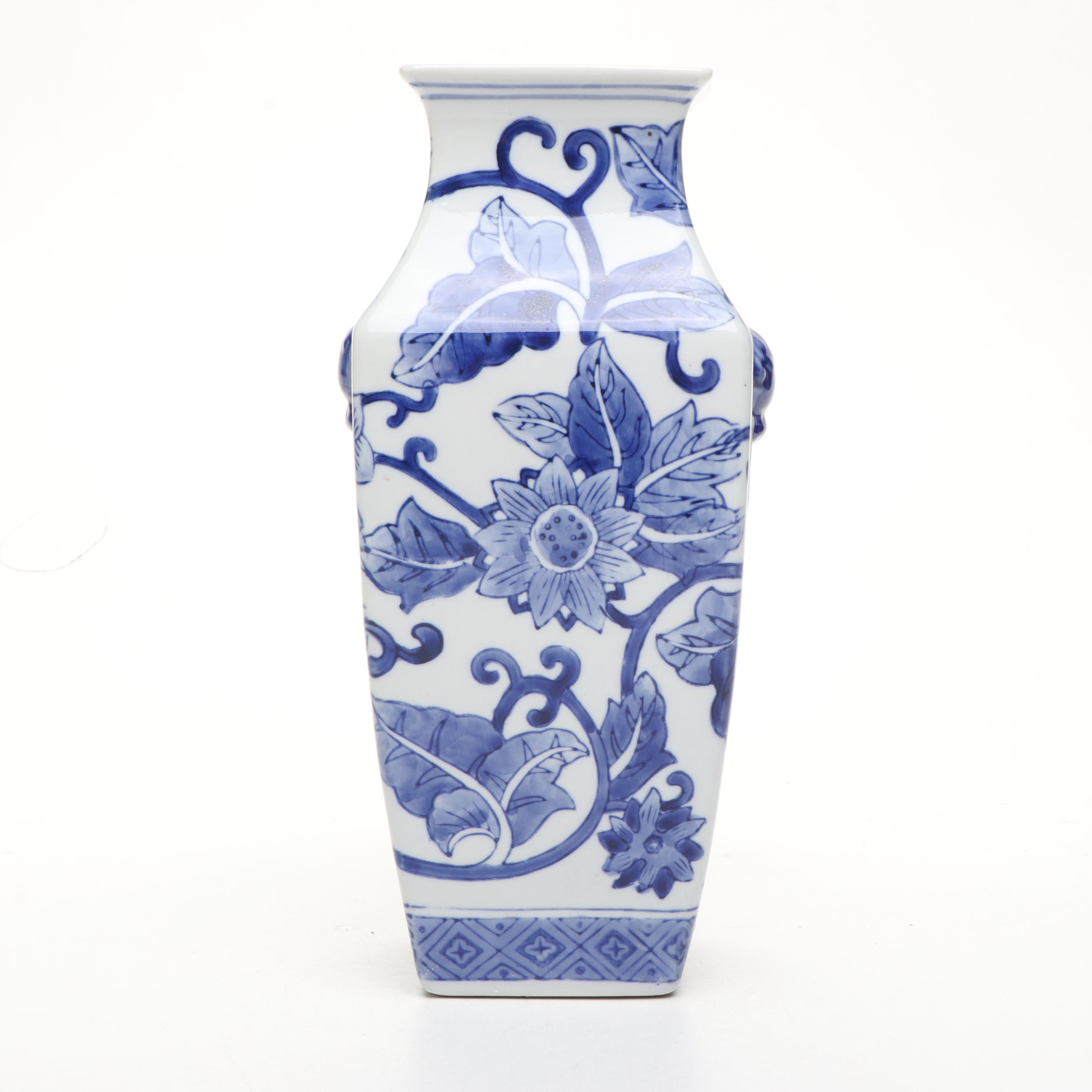 Chinese Floral Blue and White Porcelain Vase with Shell and MOP Wall Décor