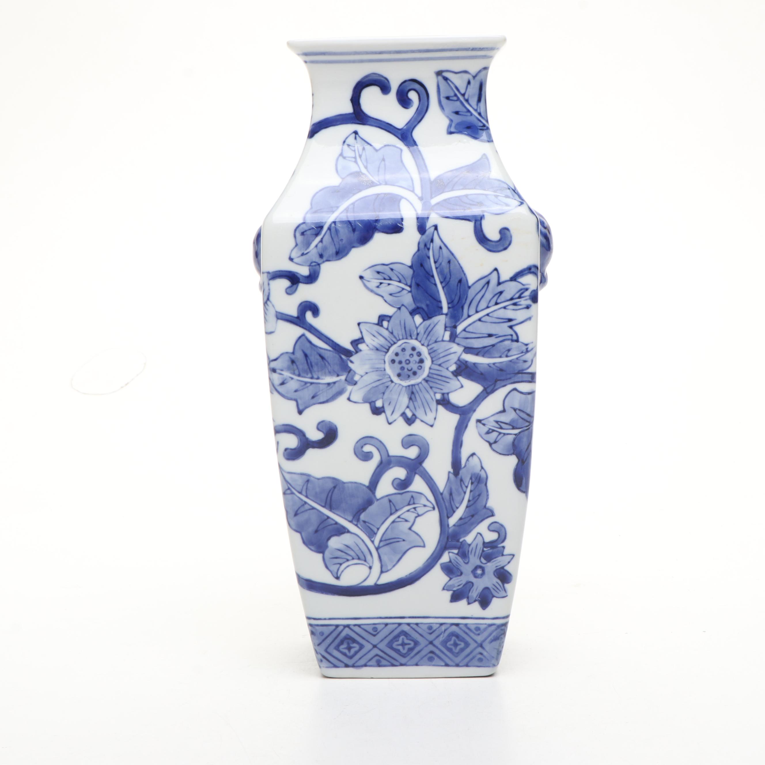 Chinese Floral Blue and White Porcelain Vase with Shell and MOP Wall Décor