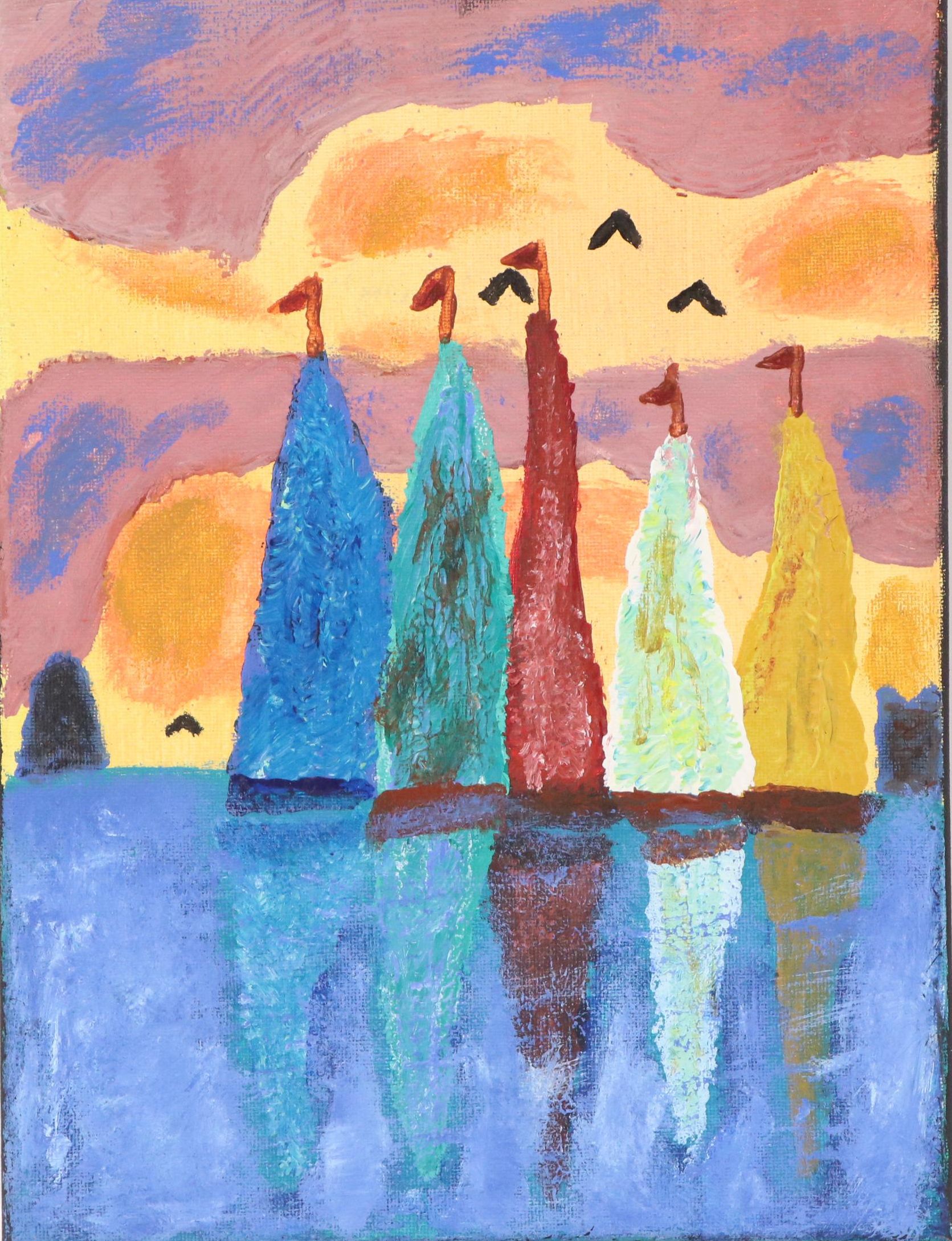 Richard Balsbaugh Acrylic Painting of Maritime Scene at Sunset, 2025