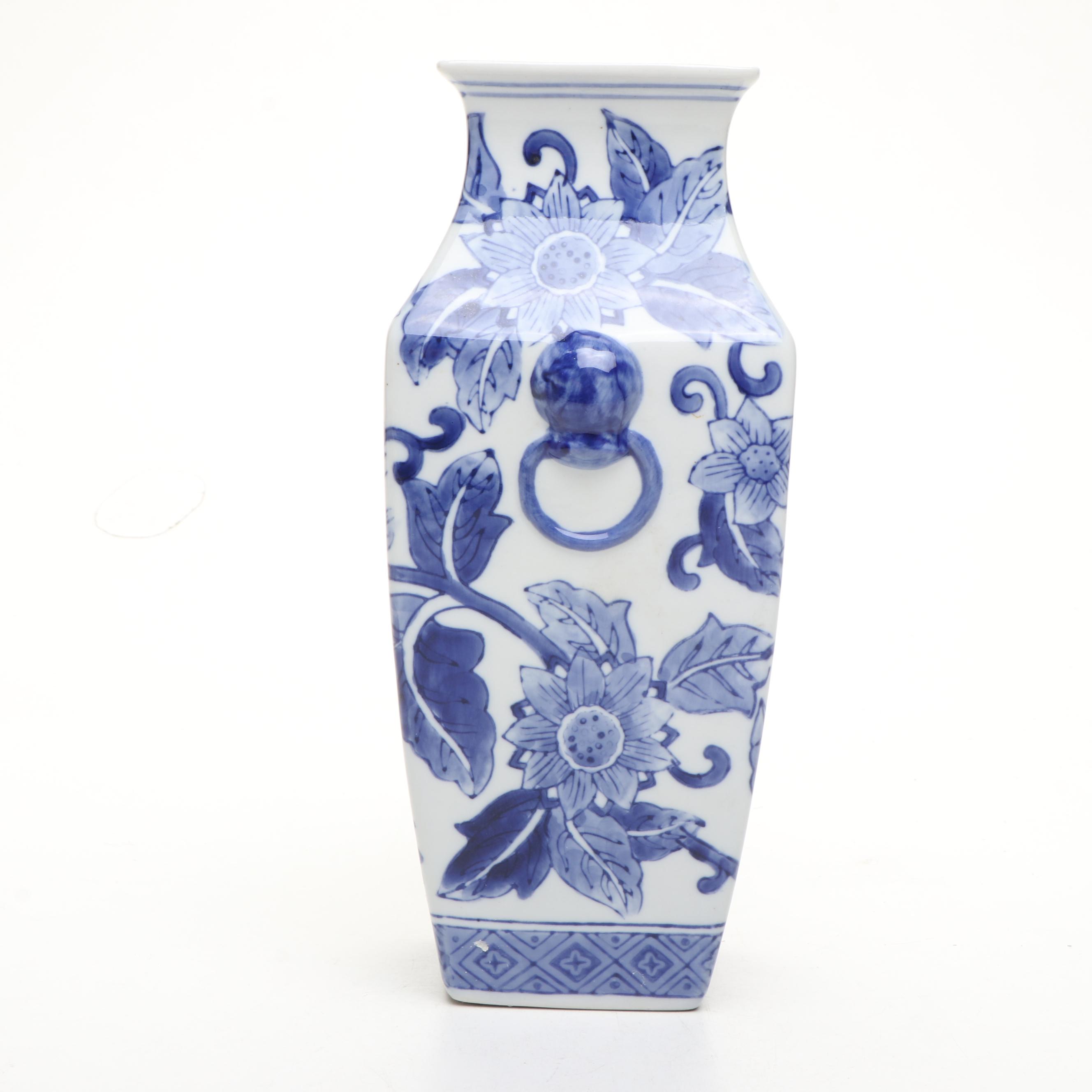 Chinese Floral Blue and White Porcelain Vase with Shell and MOP Wall Décor