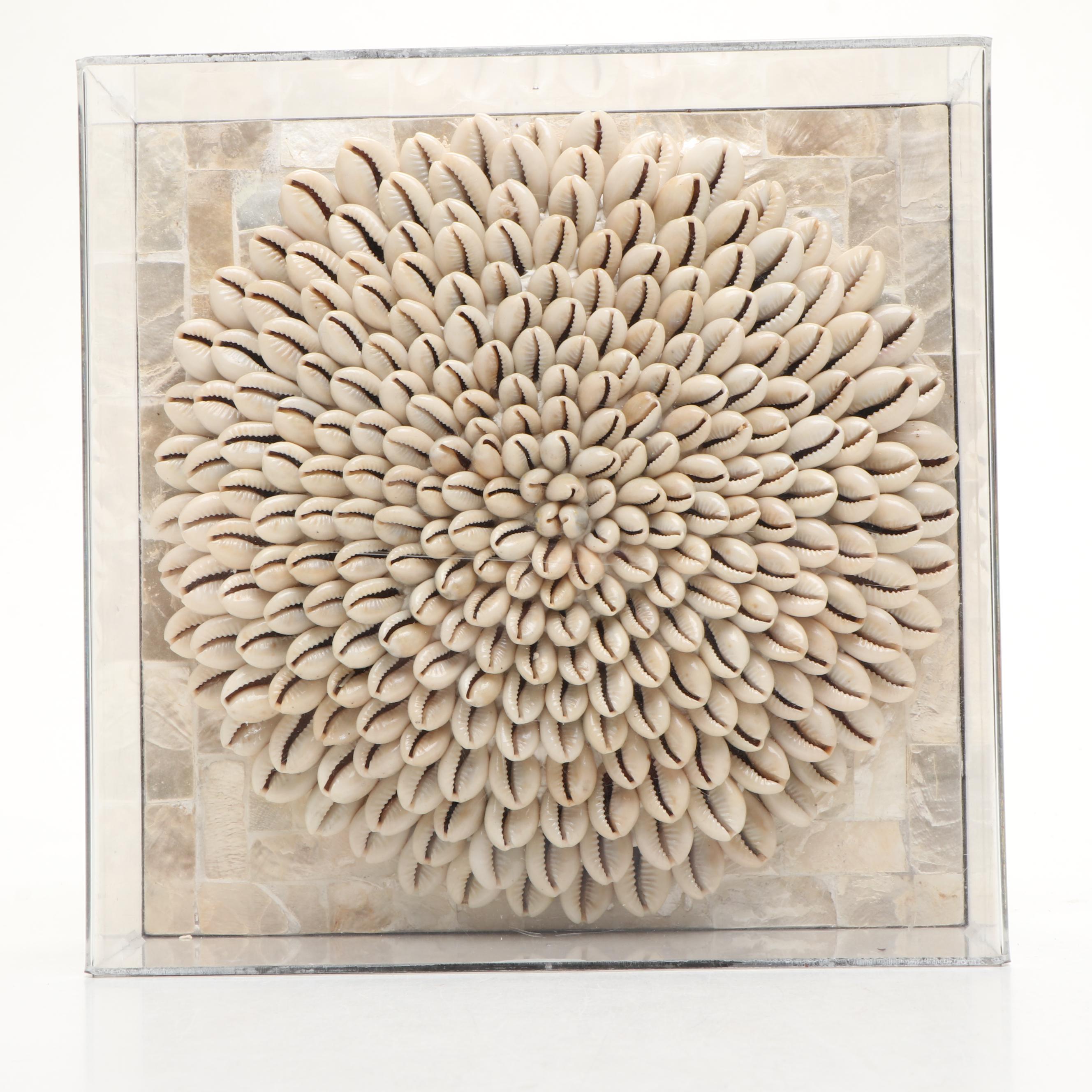 Chinese Floral Blue and White Porcelain Vase with Shell and MOP Wall Décor