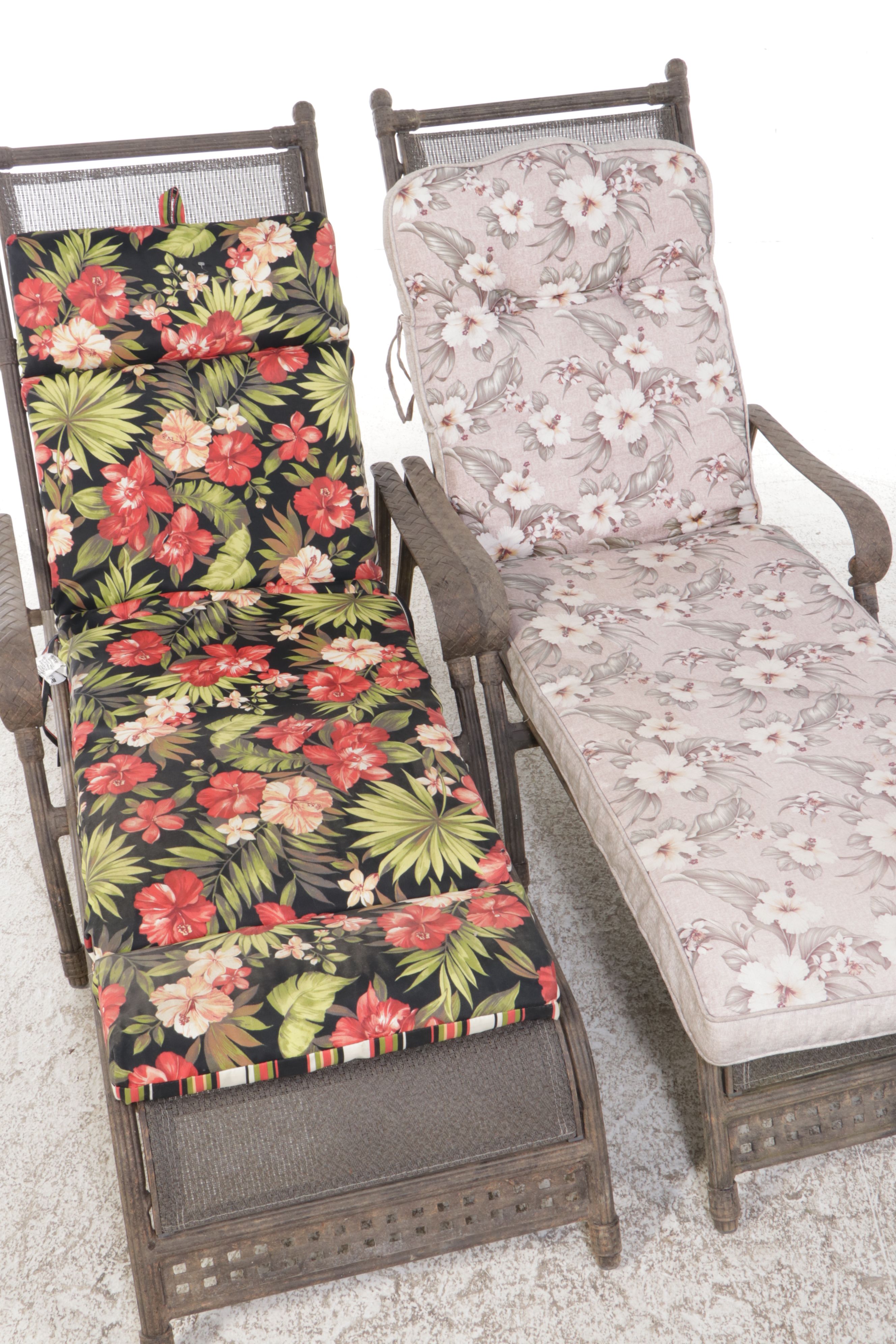 Pair of Chair Metal and Mesh Patio Chaises with Cushions