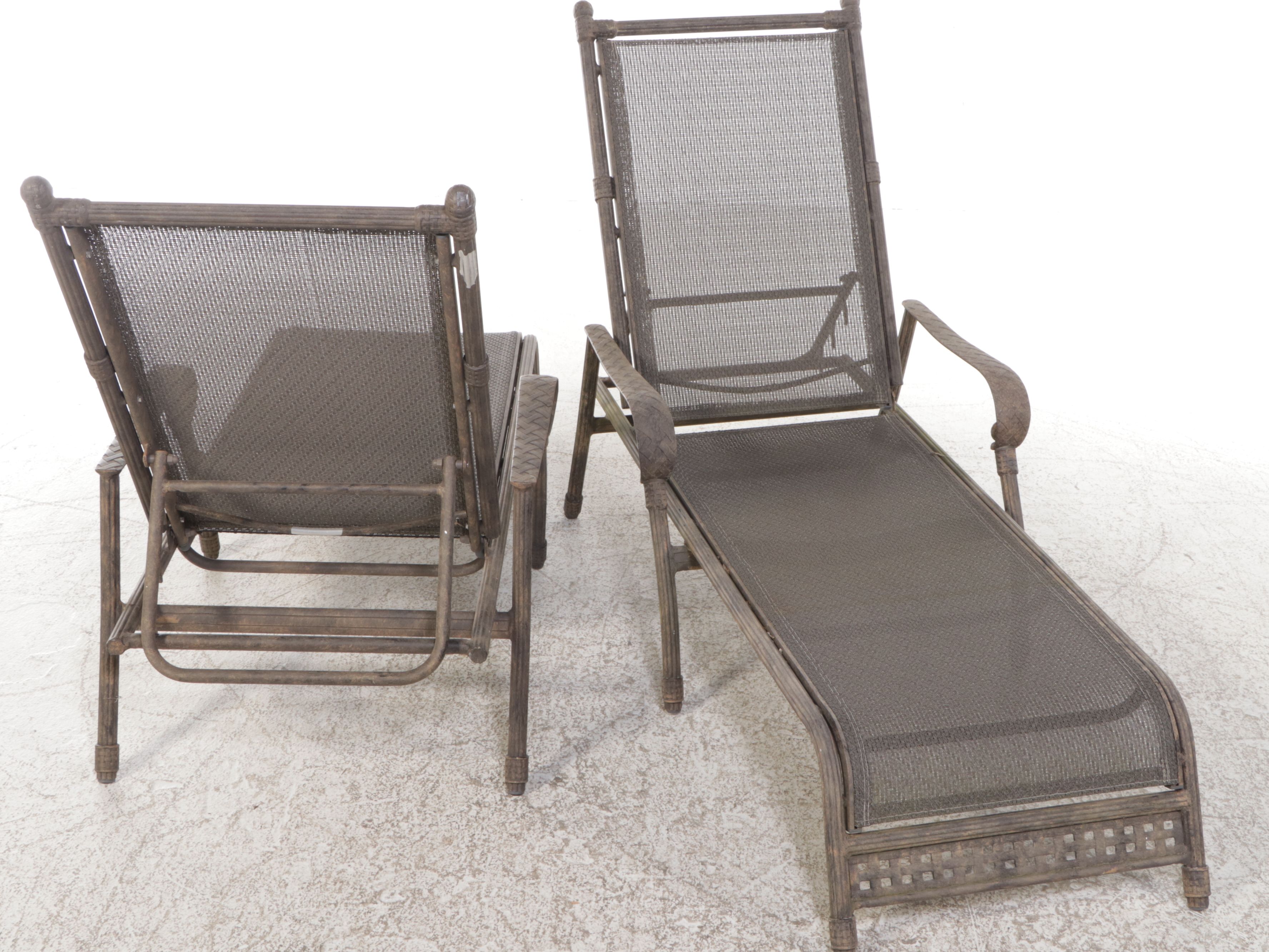 Pair of Chair Metal and Mesh Patio Chaises with Cushions