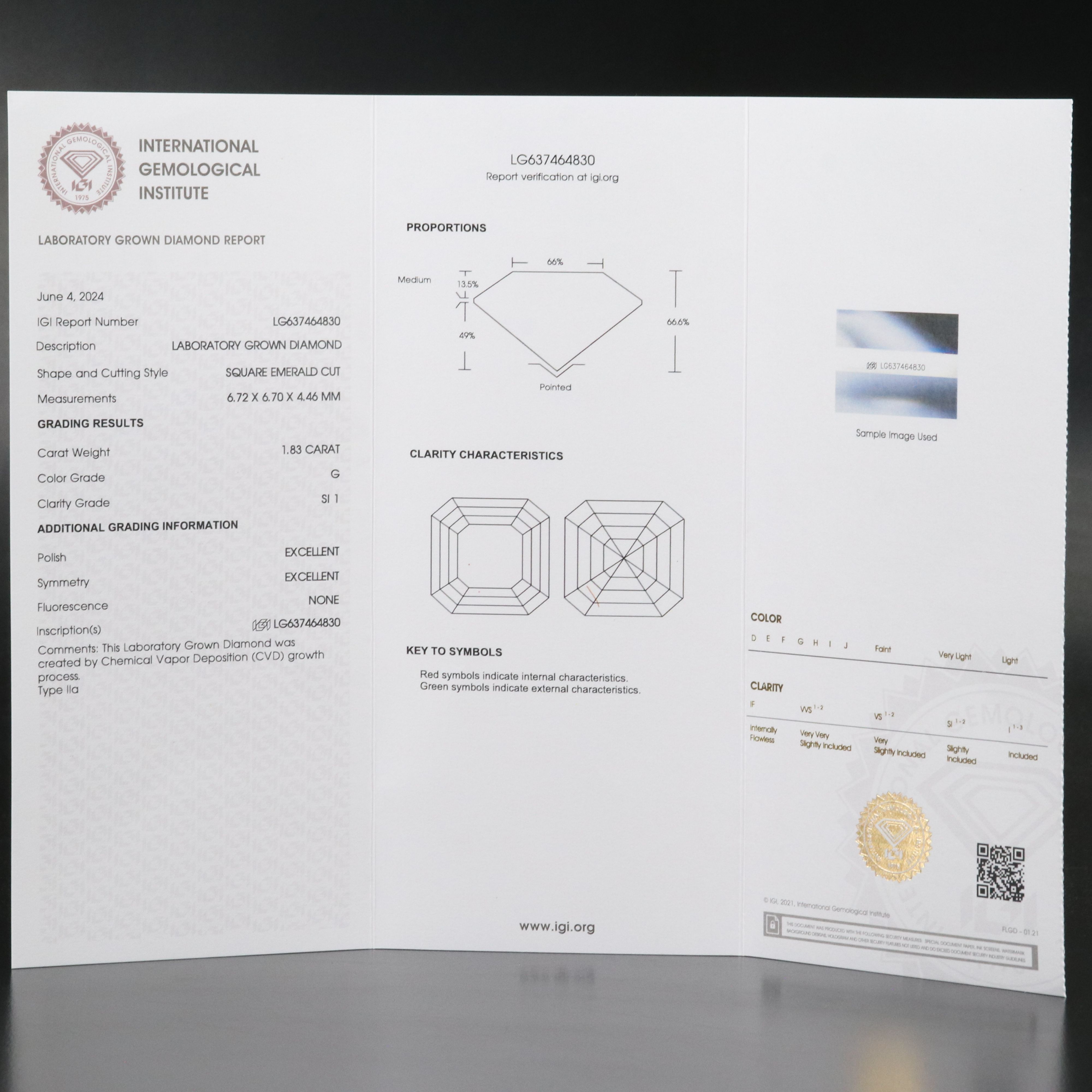 Loose 1.83 CT Lab Grown Diamond with IGI Report