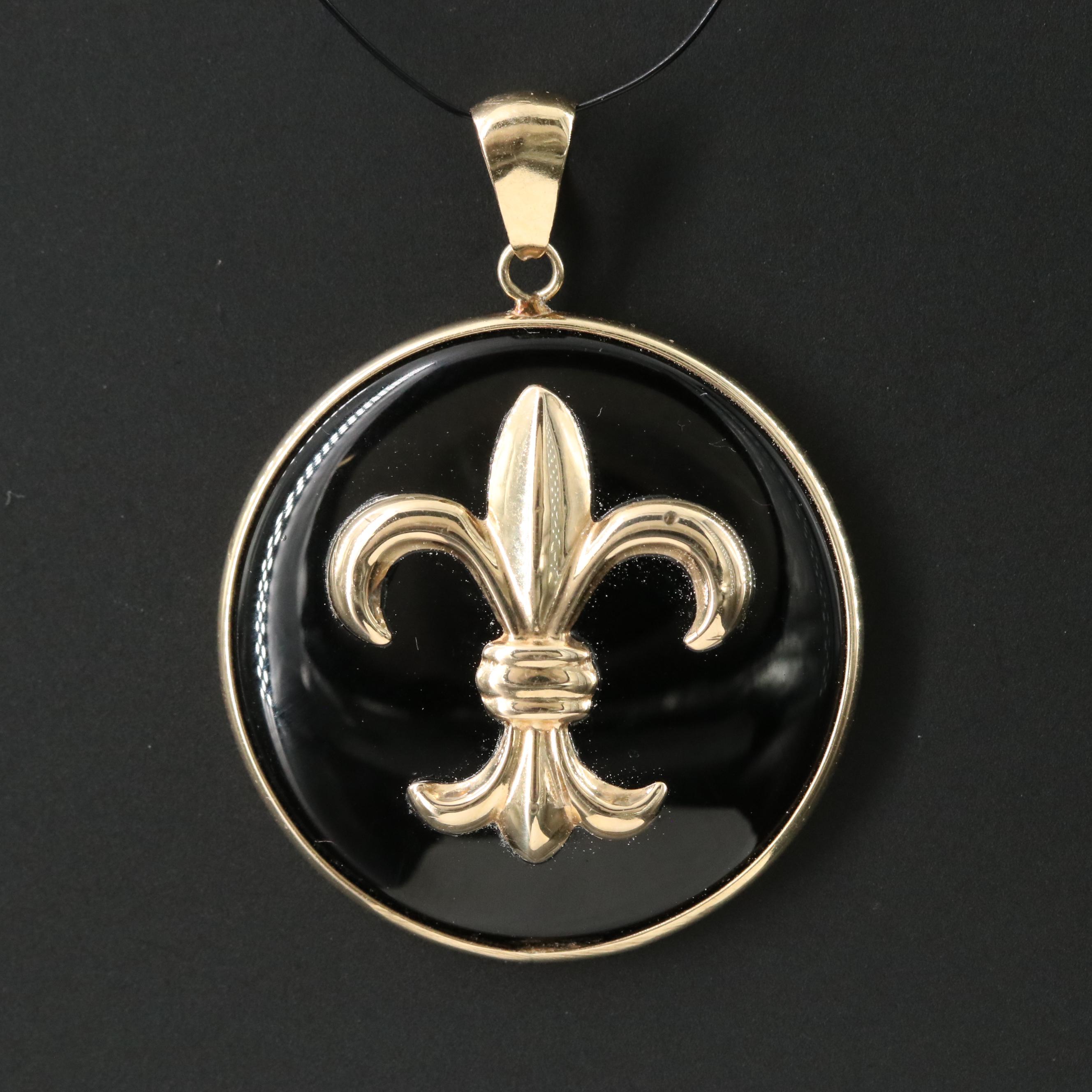 14K Black Onyx Fleur-de-Lis Pendant