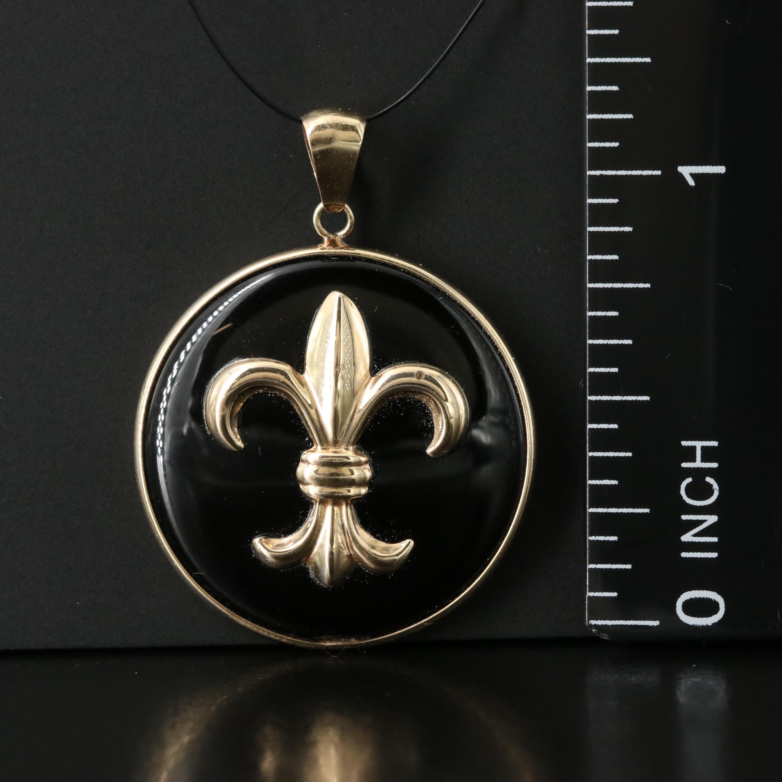 14K Black Onyx Fleur-de-Lis Pendant