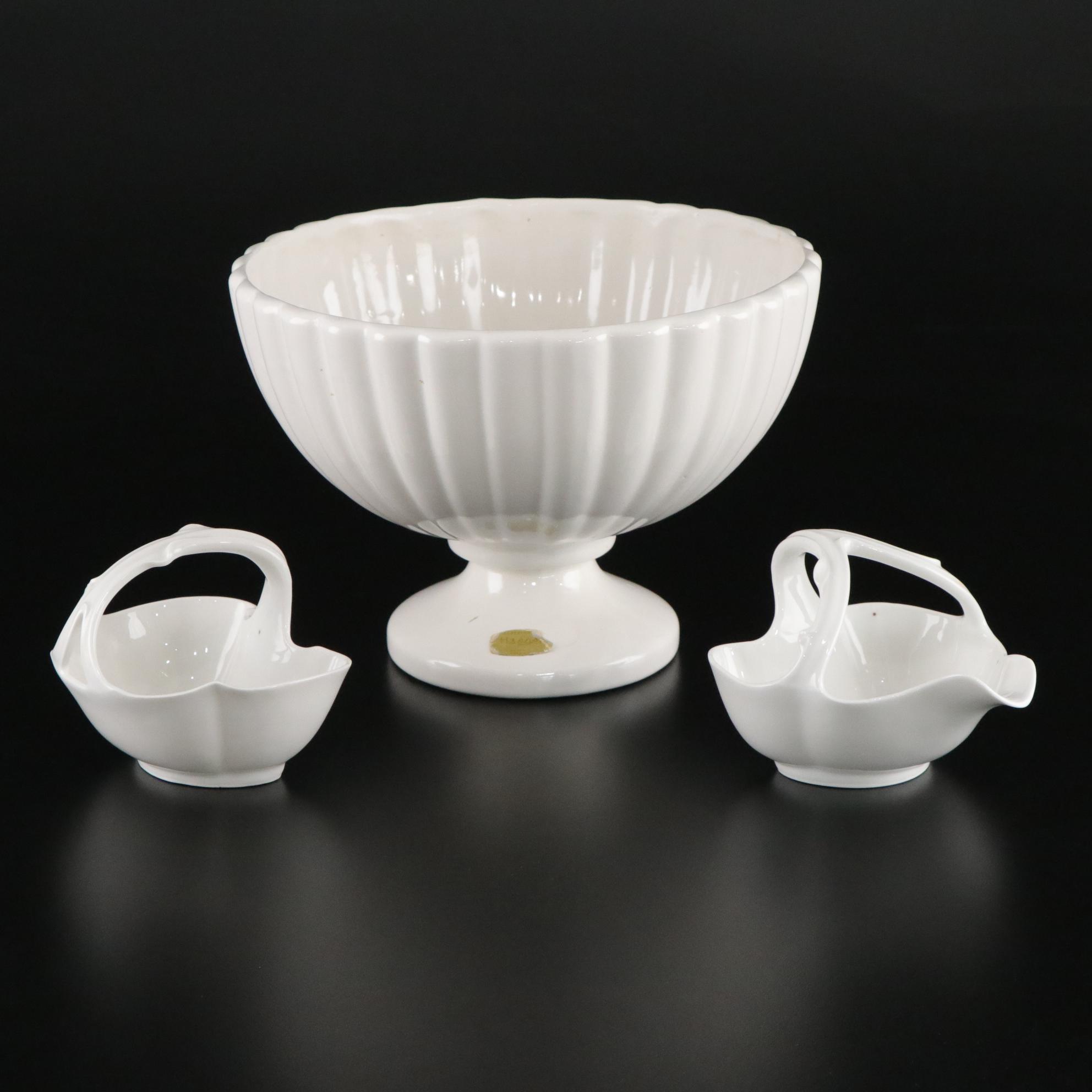 Haeger Porcelain Pedestal Planter with Limoges Basket Handled Creamer and Sugar