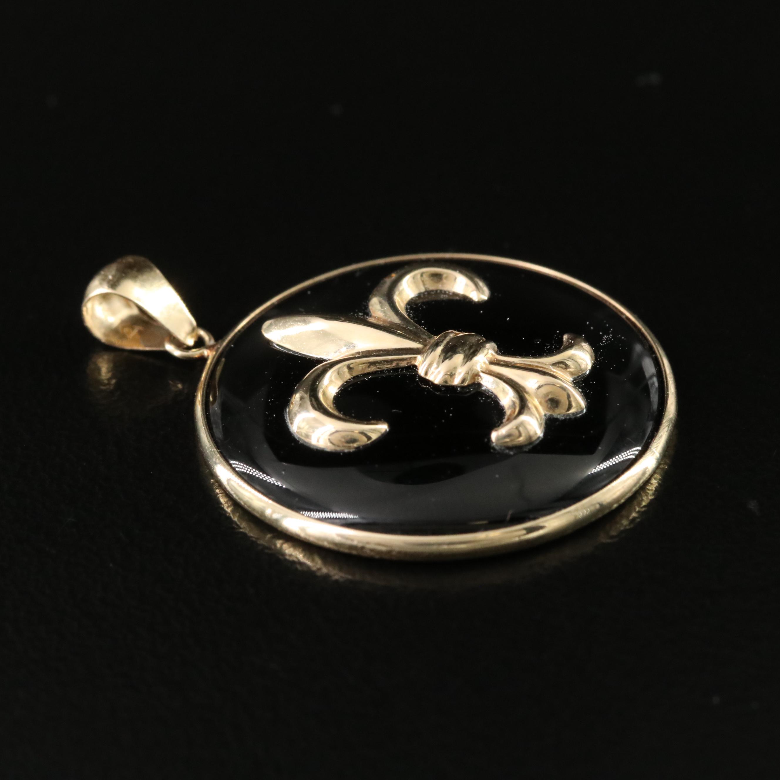 14K Black Onyx Fleur-de-Lis Pendant