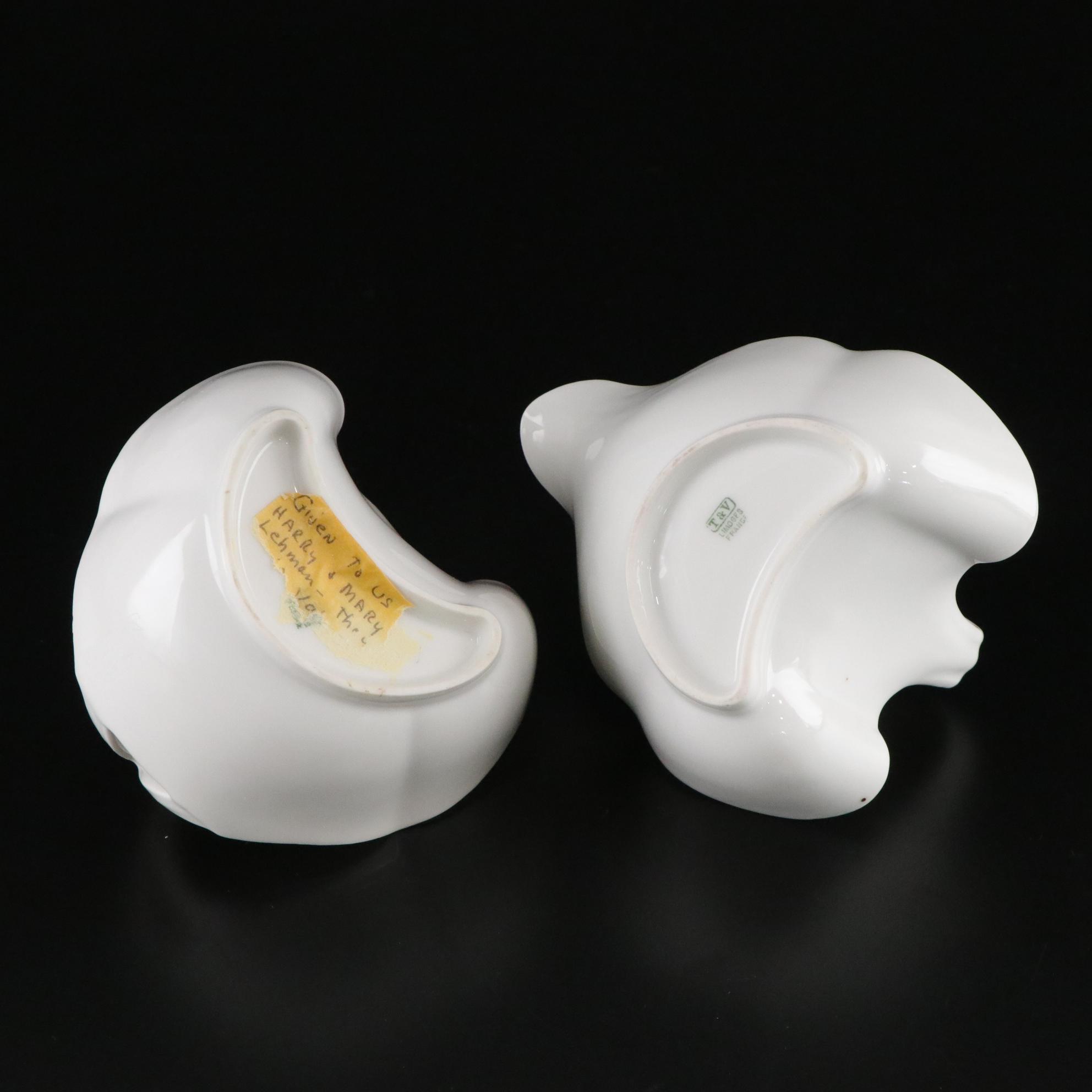 Haeger Porcelain Pedestal Planter with Limoges Basket Handled Creamer and Sugar