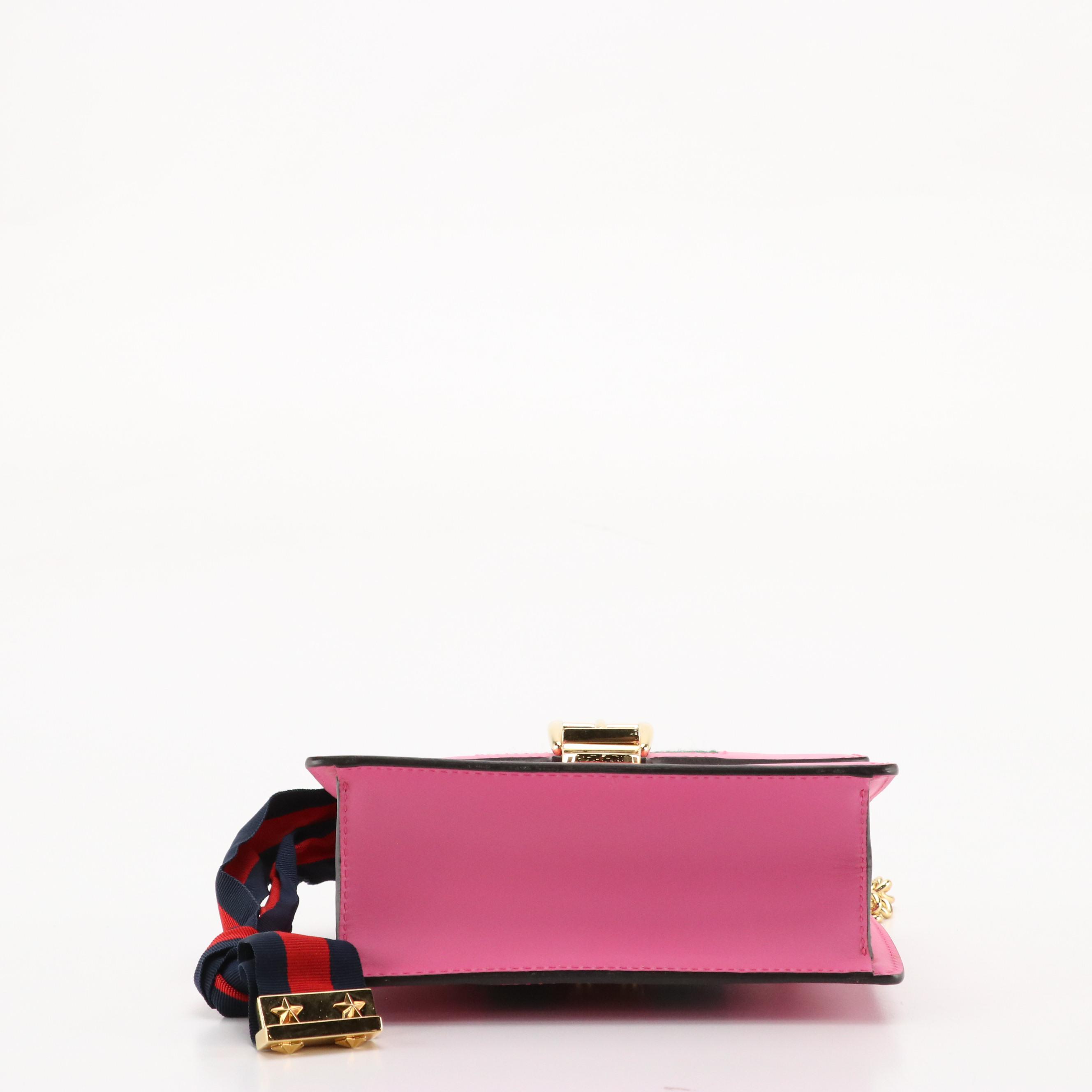 Gucci Small Sylvie Two-Way Shoulder Bag in Web Striped Pink Calfskin Leather