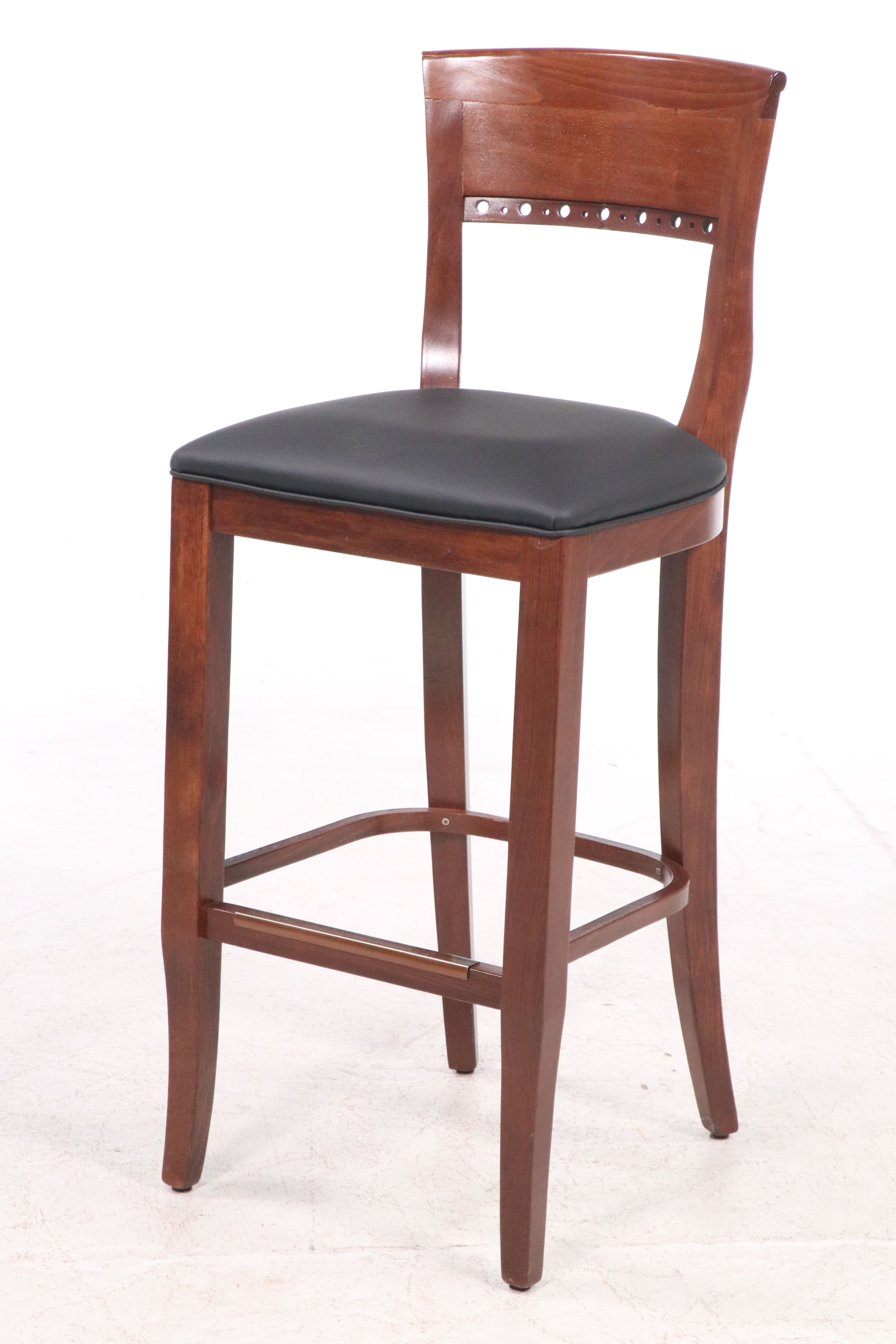 Pair of Contemporary Faux Leather and Walnut Barstools
