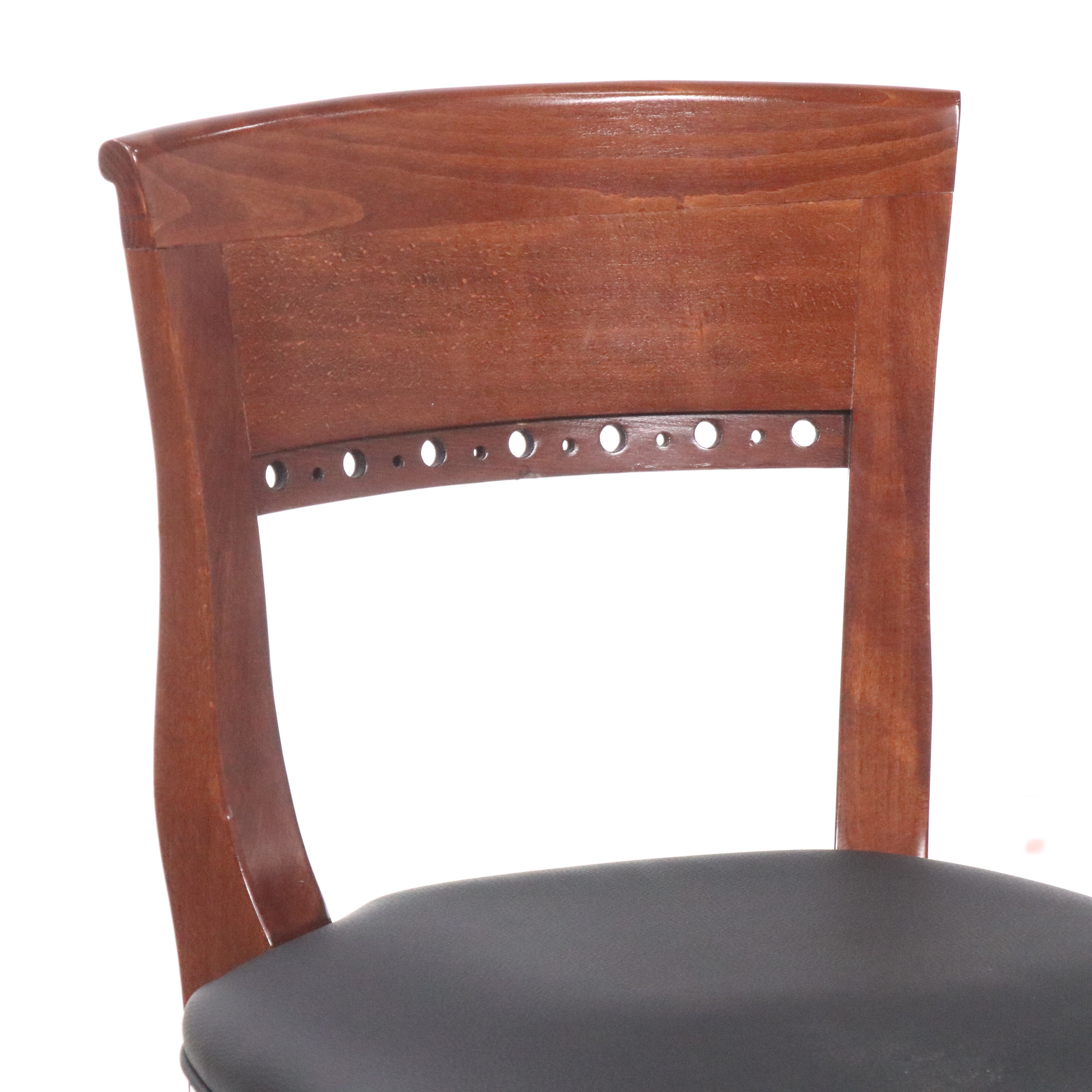 Pair of Contemporary Faux Leather and Walnut Barstools