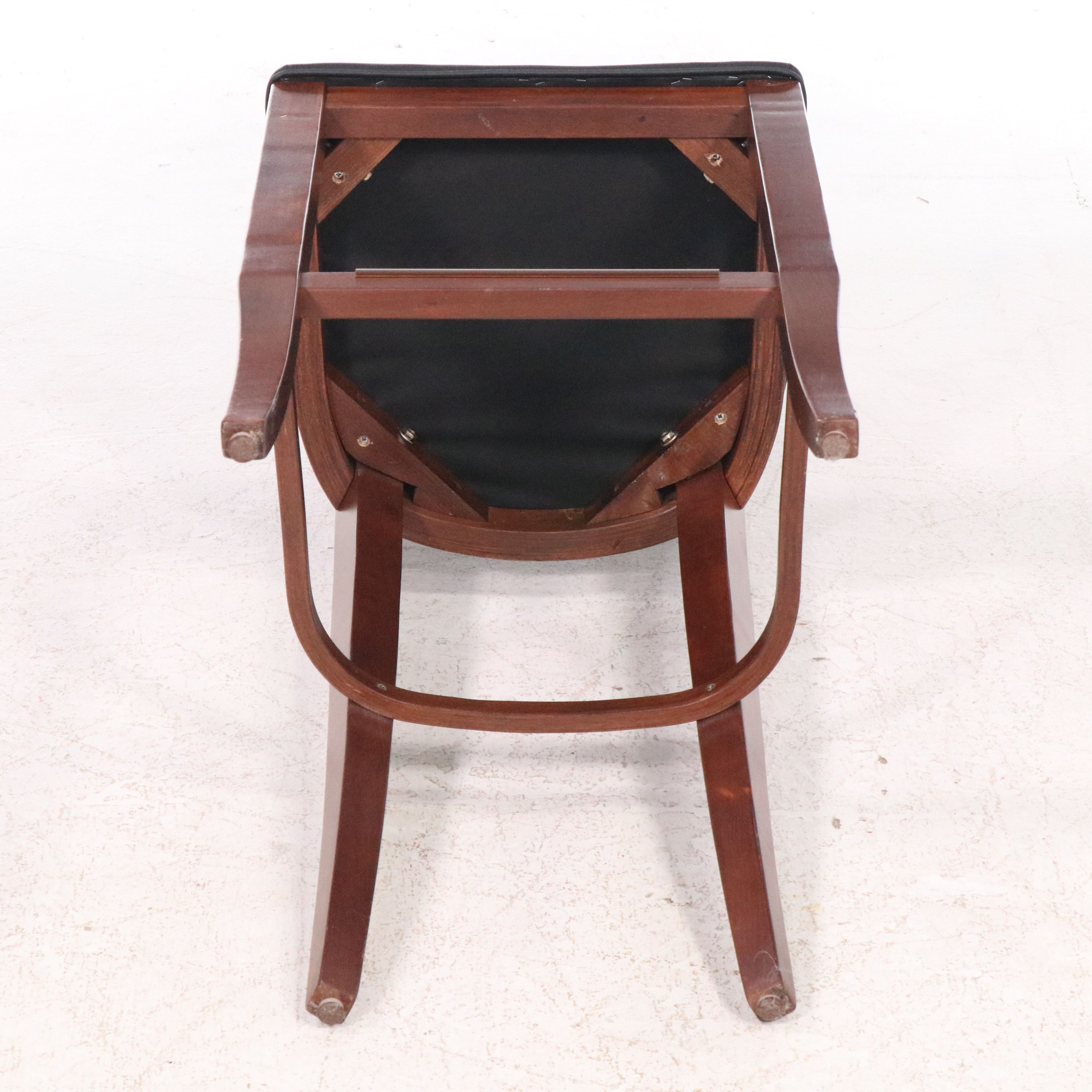 Pair of Contemporary Faux Leather and Walnut Barstools