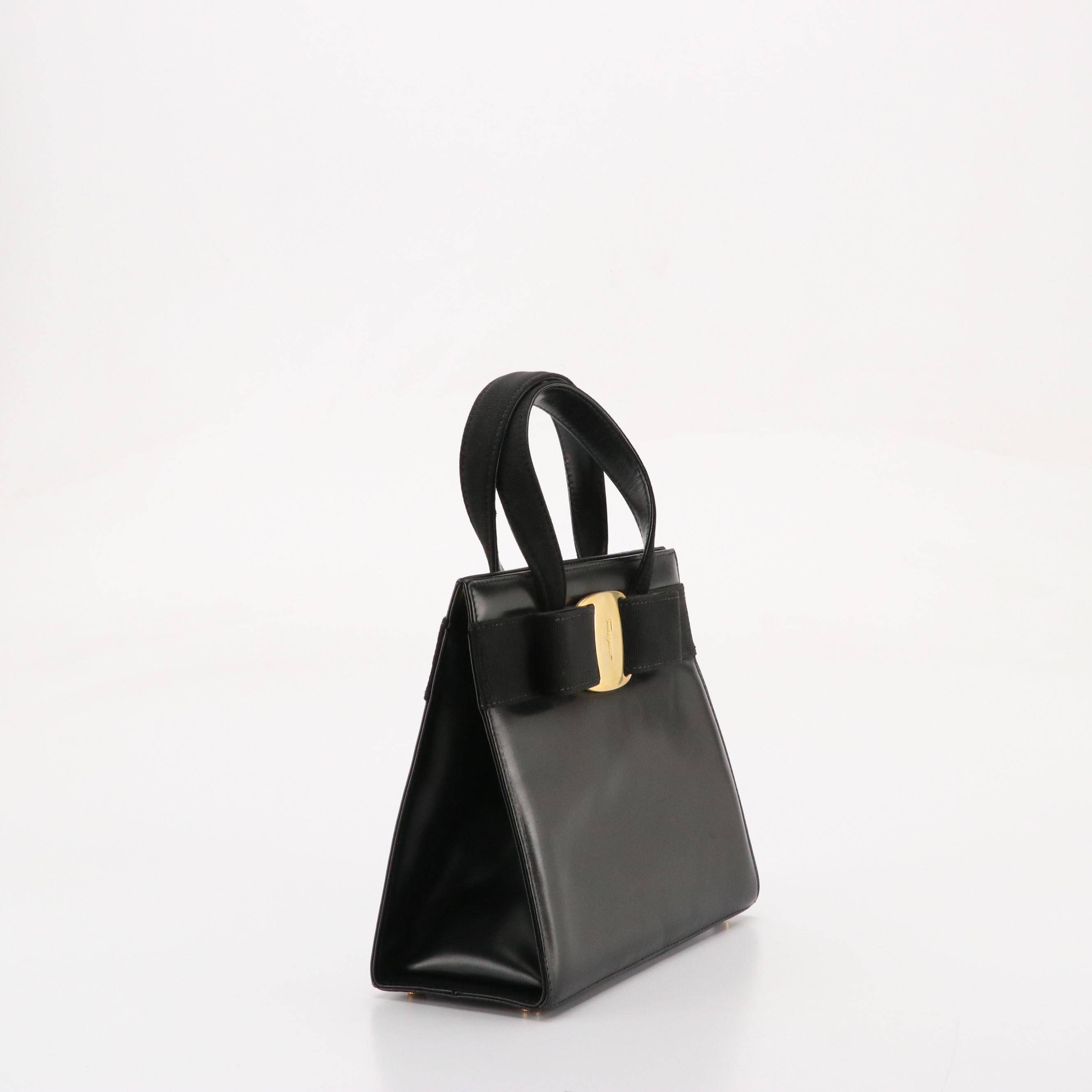 Salvatore Ferragamo Vara Bow Handbag in Black Leather