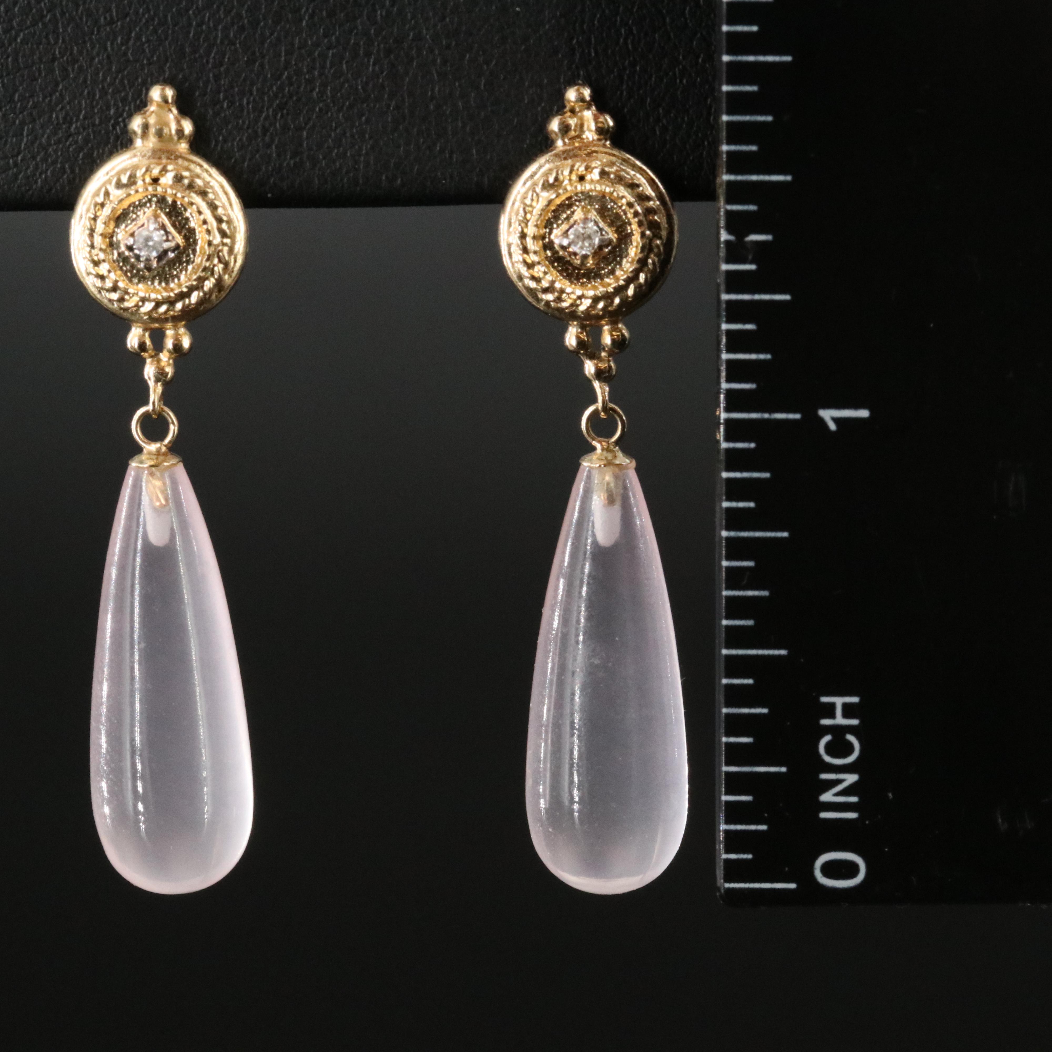 14K Rose Quartz and Diamond Earrings
