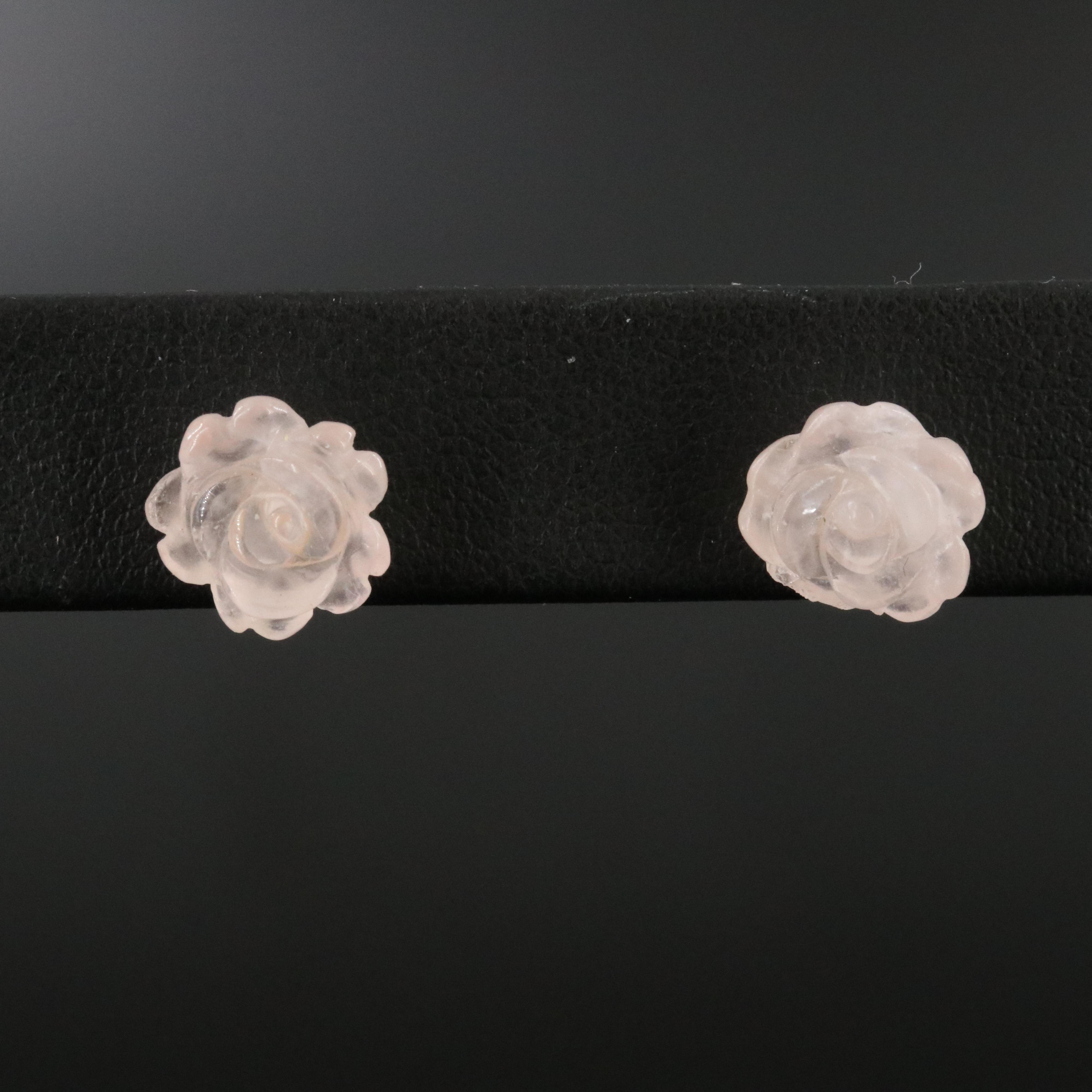 14K Rose Quartz and Diamond Earrings