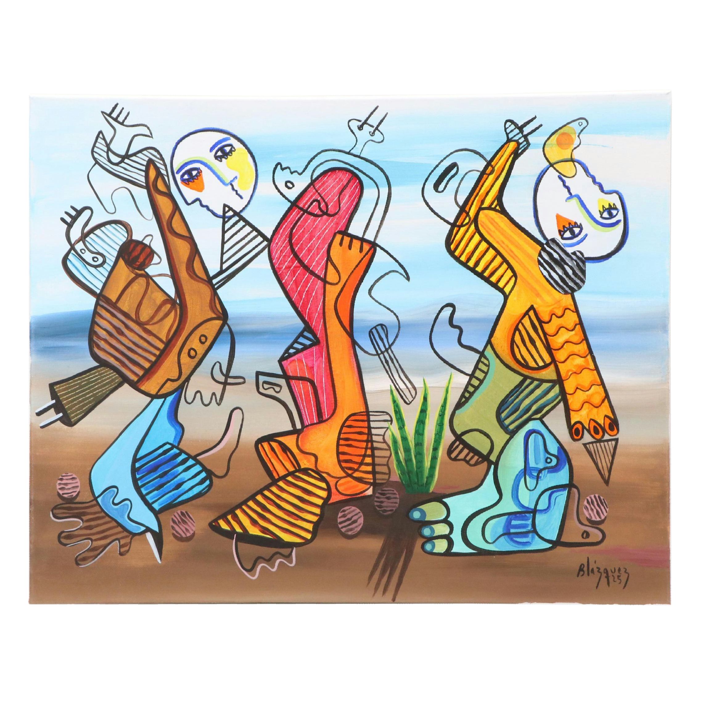 Michel Blázquez Surrealist Acrylic Painting "Unexpected," 2025