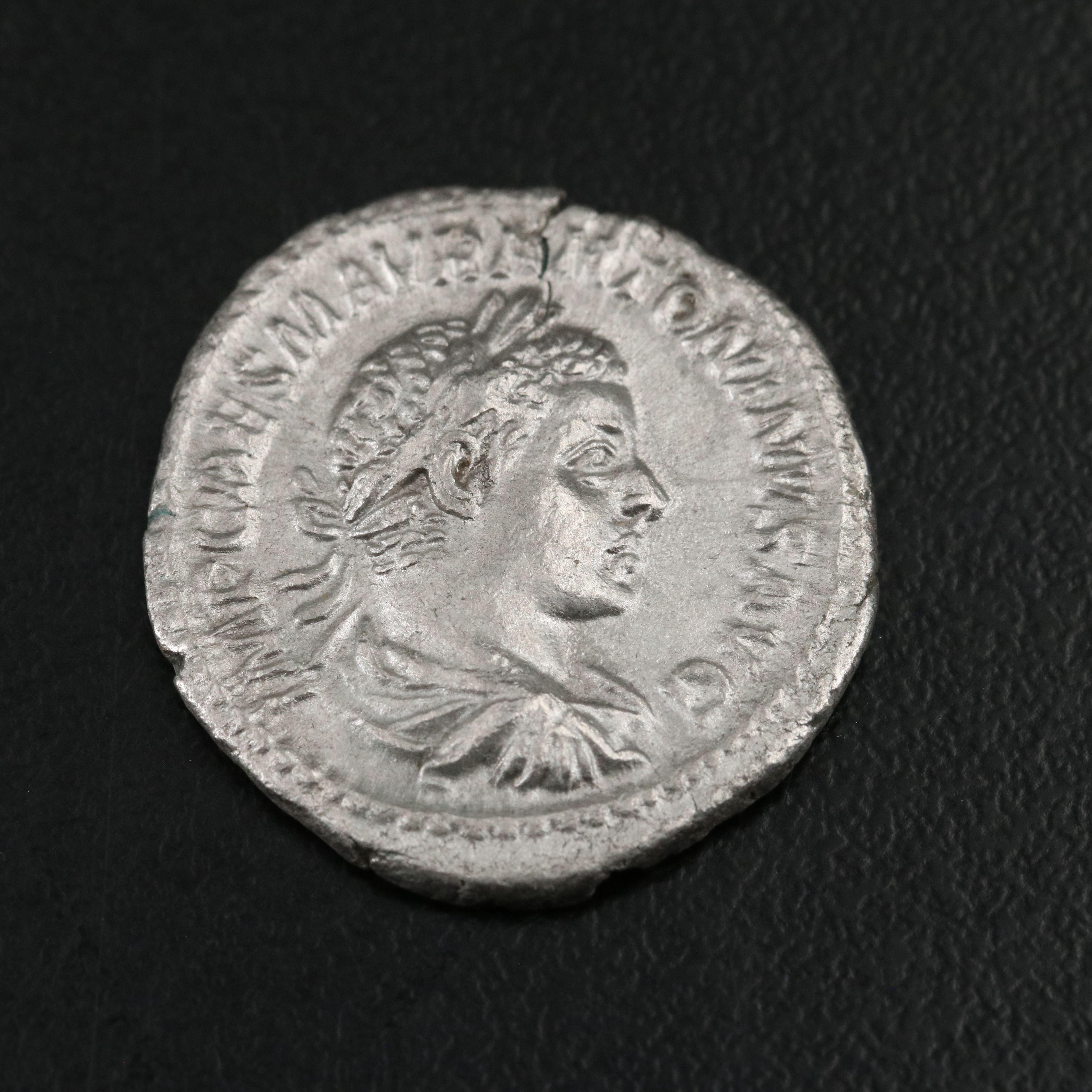 Ancient Roman Imperial AR Denarius Coin of Elagabauls, ca. 219 A.D.