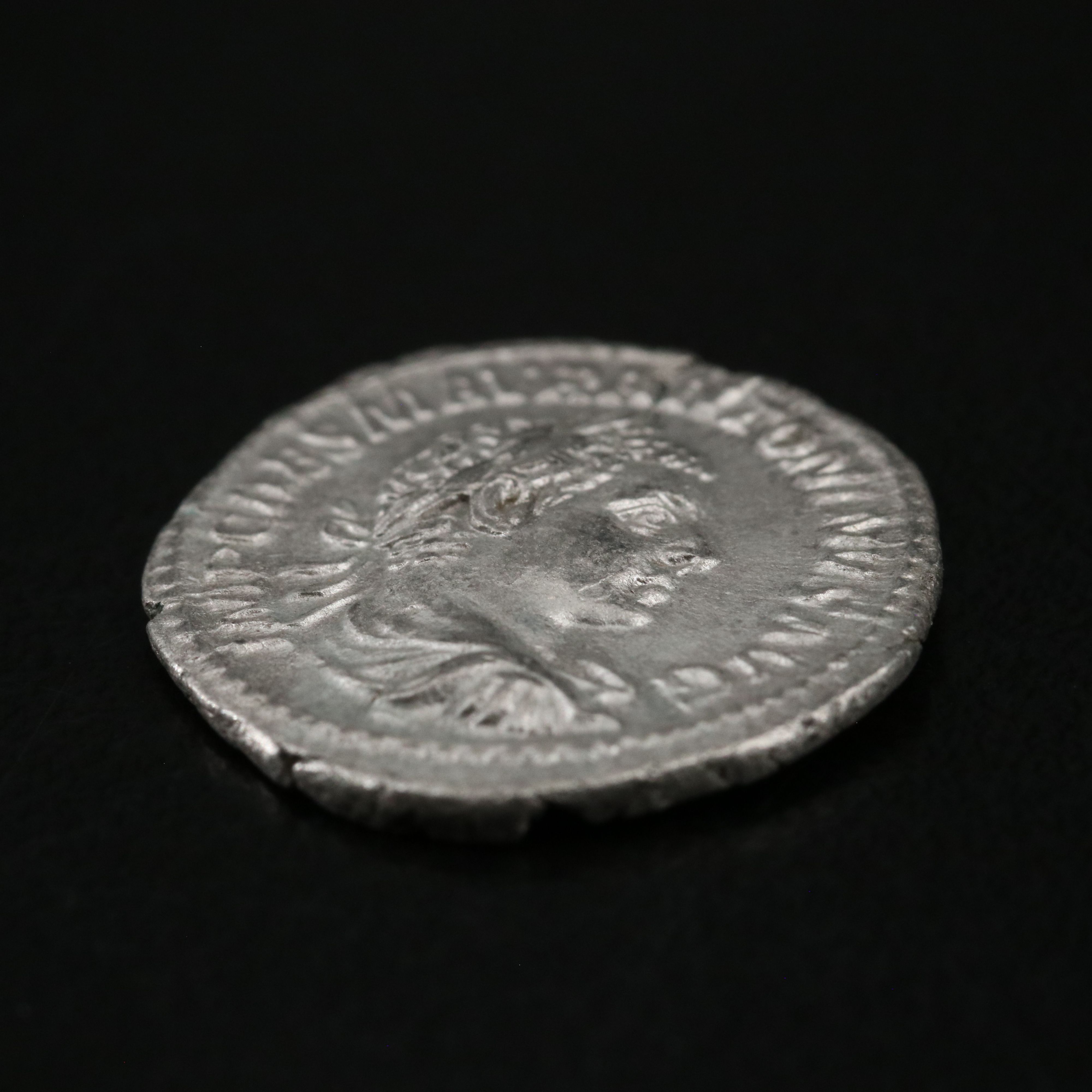 Ancient Roman Imperial AR Denarius Coin of Elagabauls, ca. 219 A.D.