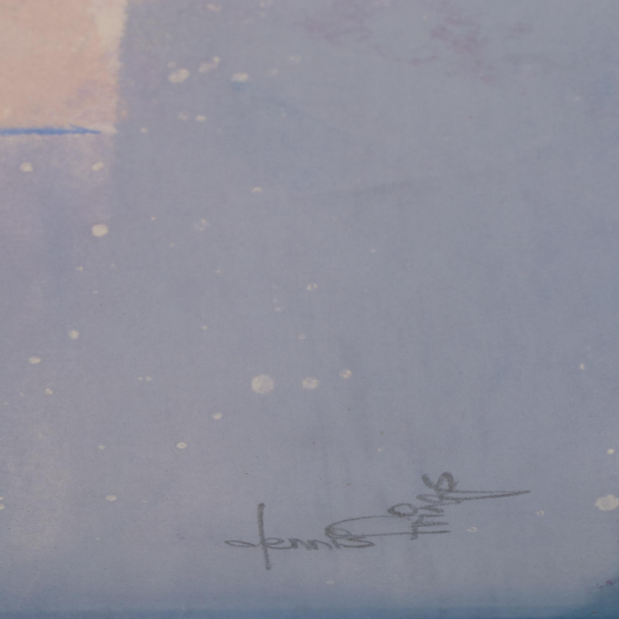 Dennis Frings Blue Abstract Modernist Mixed Media Painting, Late 20th Century