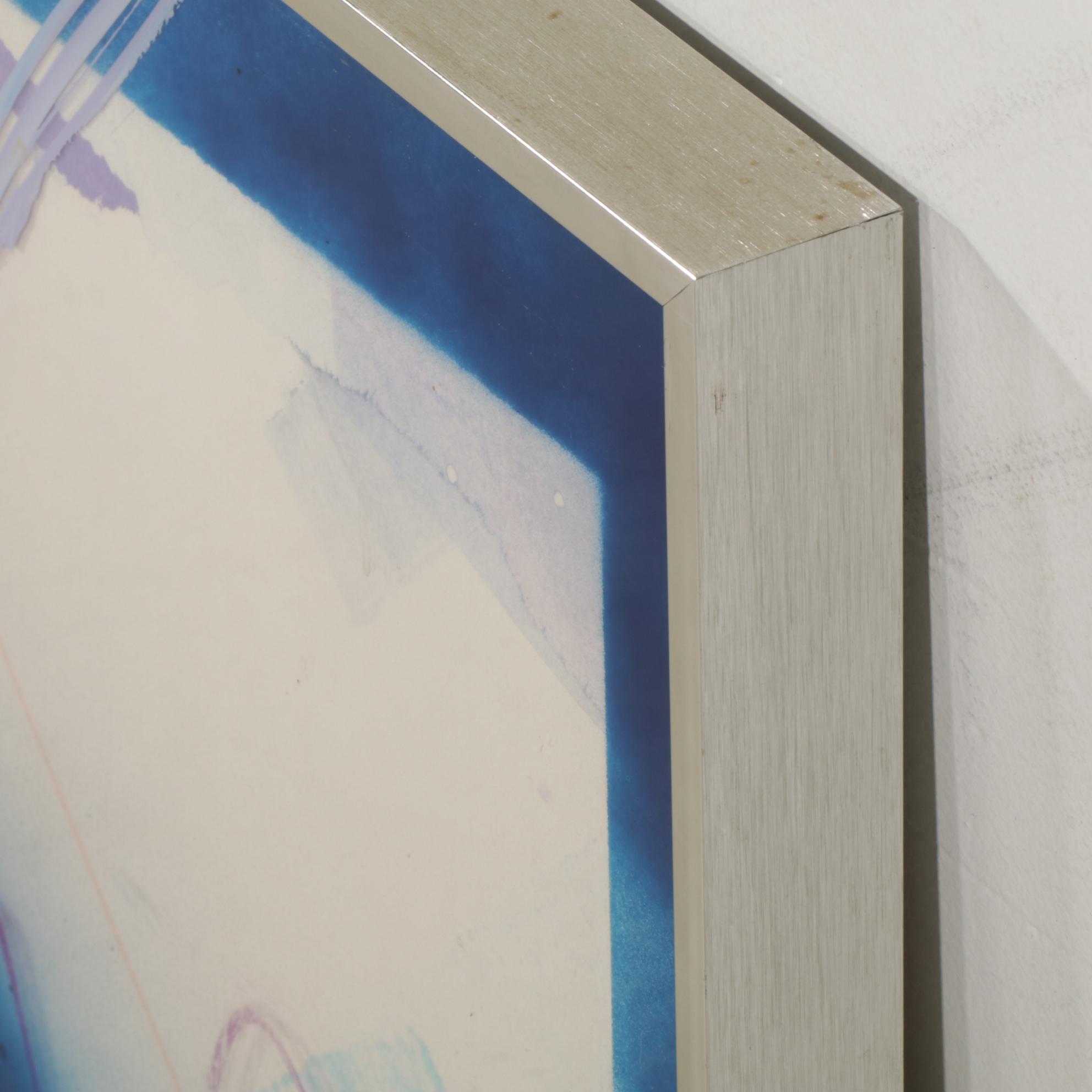 Dennis Frings Blue Abstract Modernist Mixed Media Painting, Late 20th Century