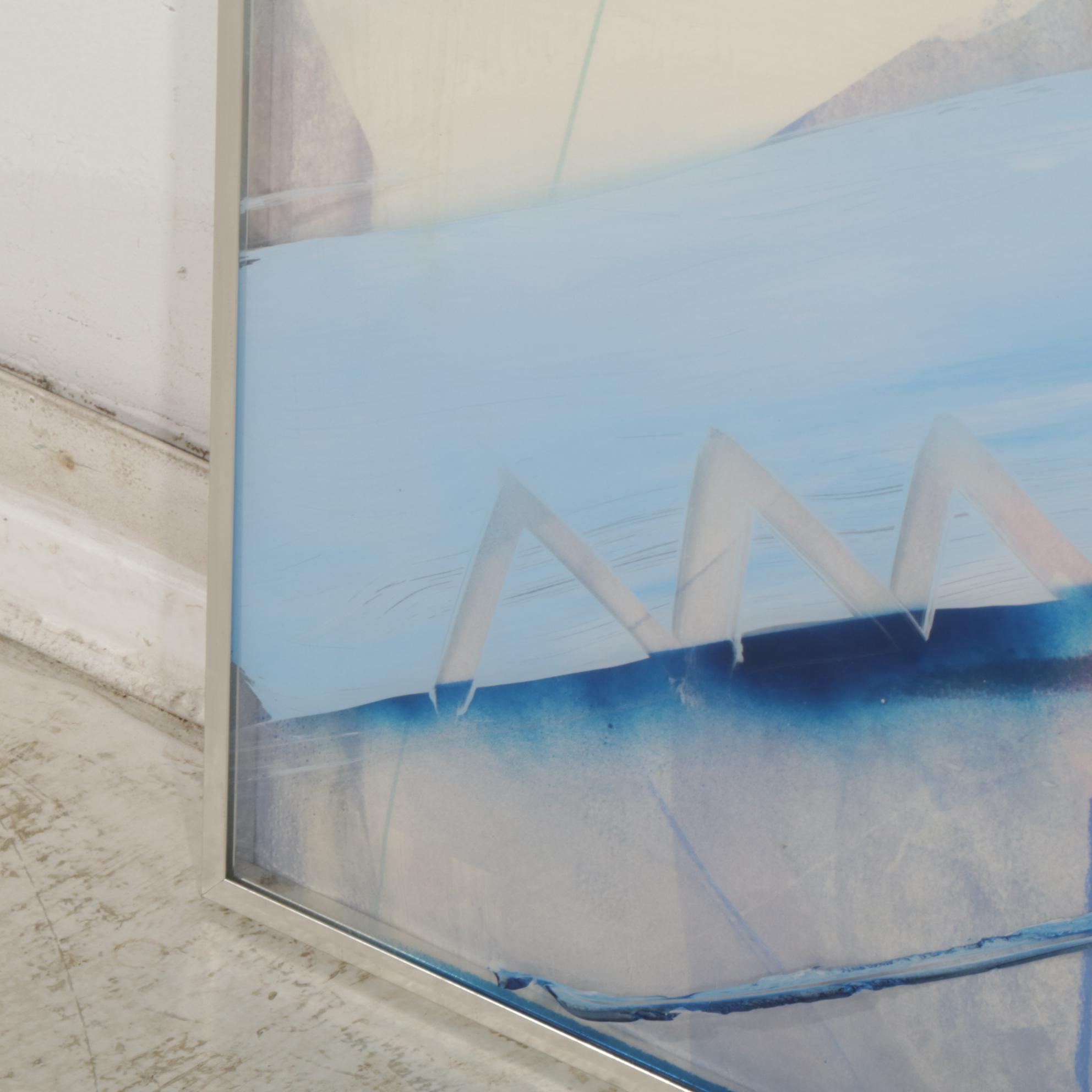 Dennis Frings Blue Abstract Modernist Mixed Media Painting, Late 20th Century