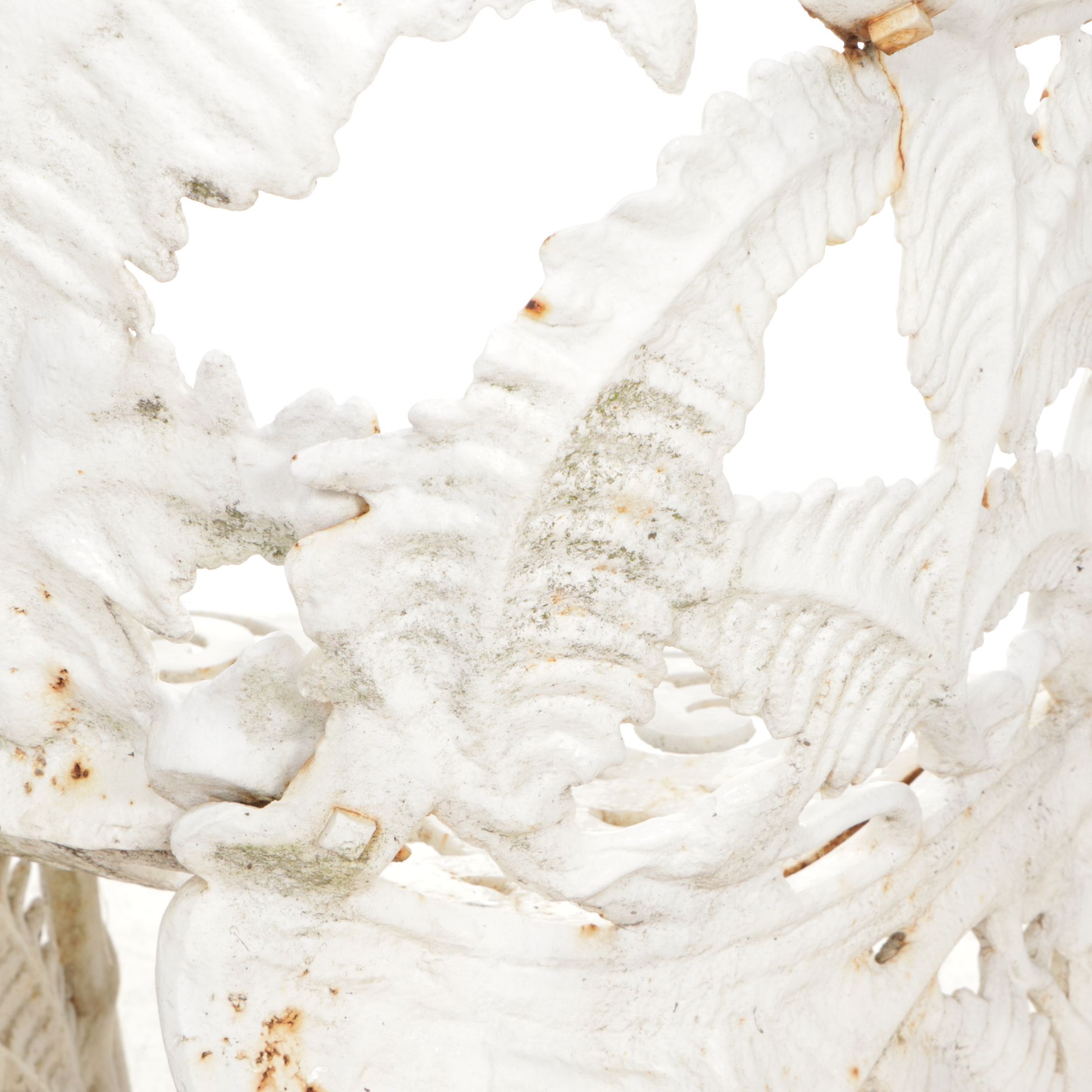 White-Painted Cast Iron Outdoor Chair With Fern Frond Back and Triangle Seat