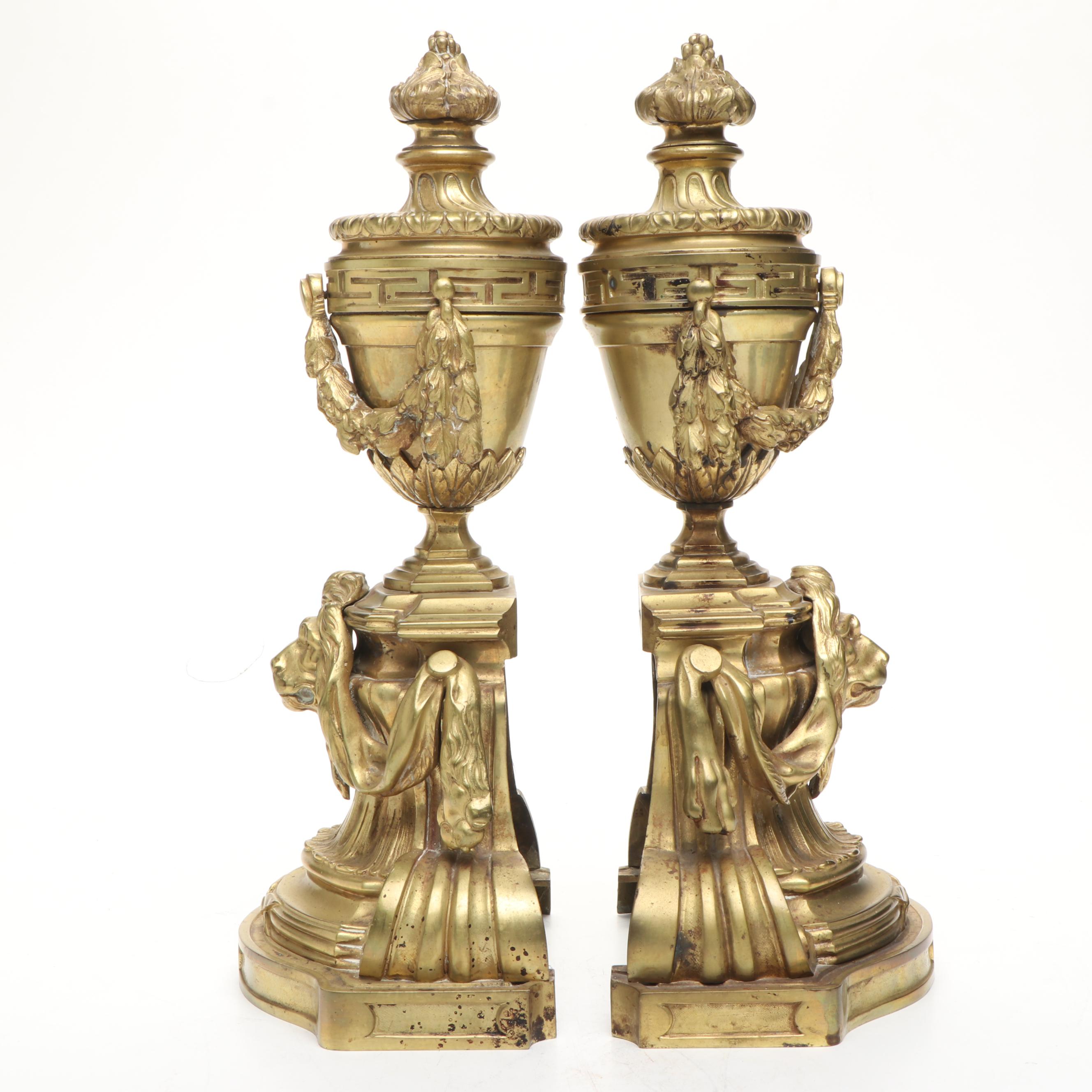 Louis XVI Style Brass Andiron Standards