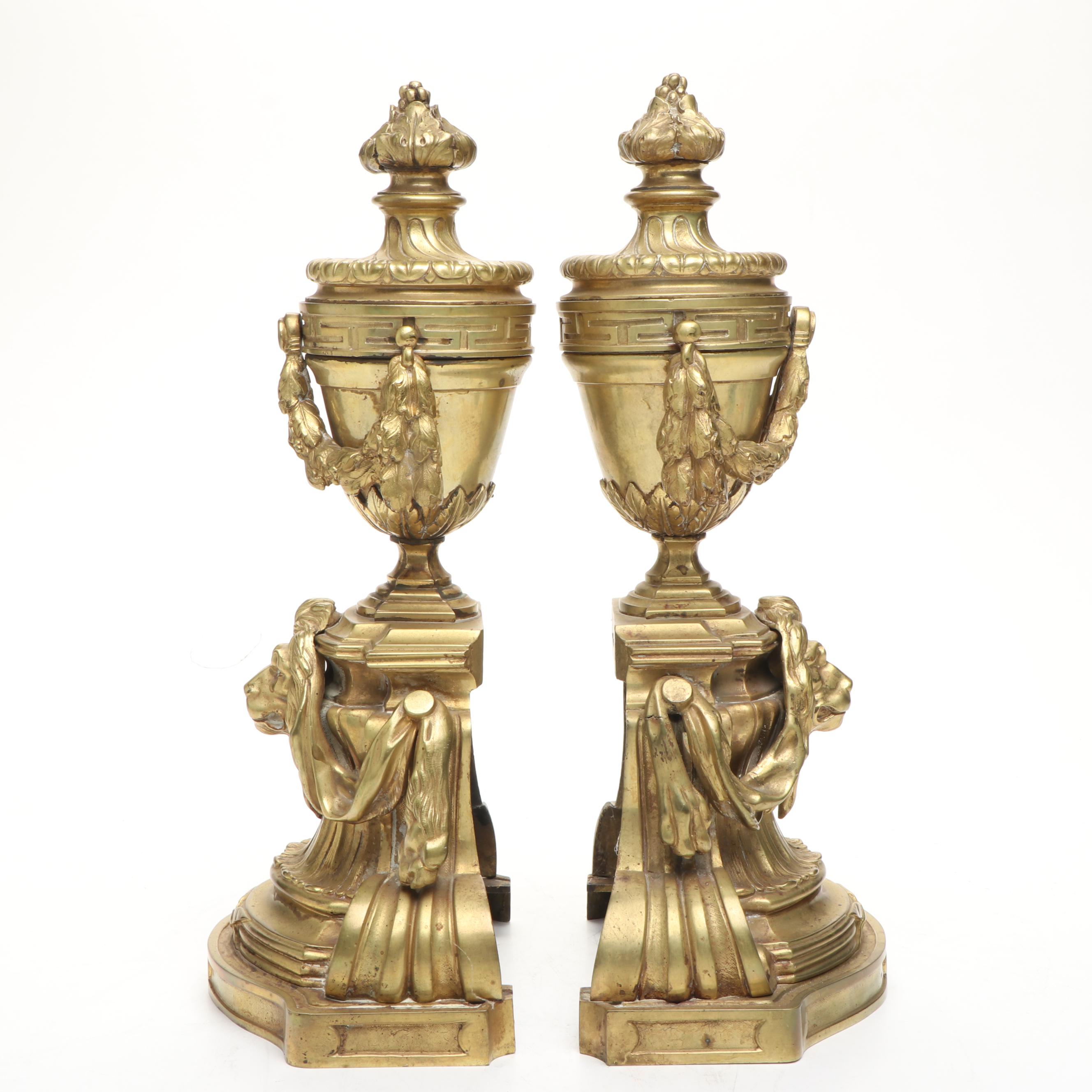 Louis XVI Style Brass Andiron Standards