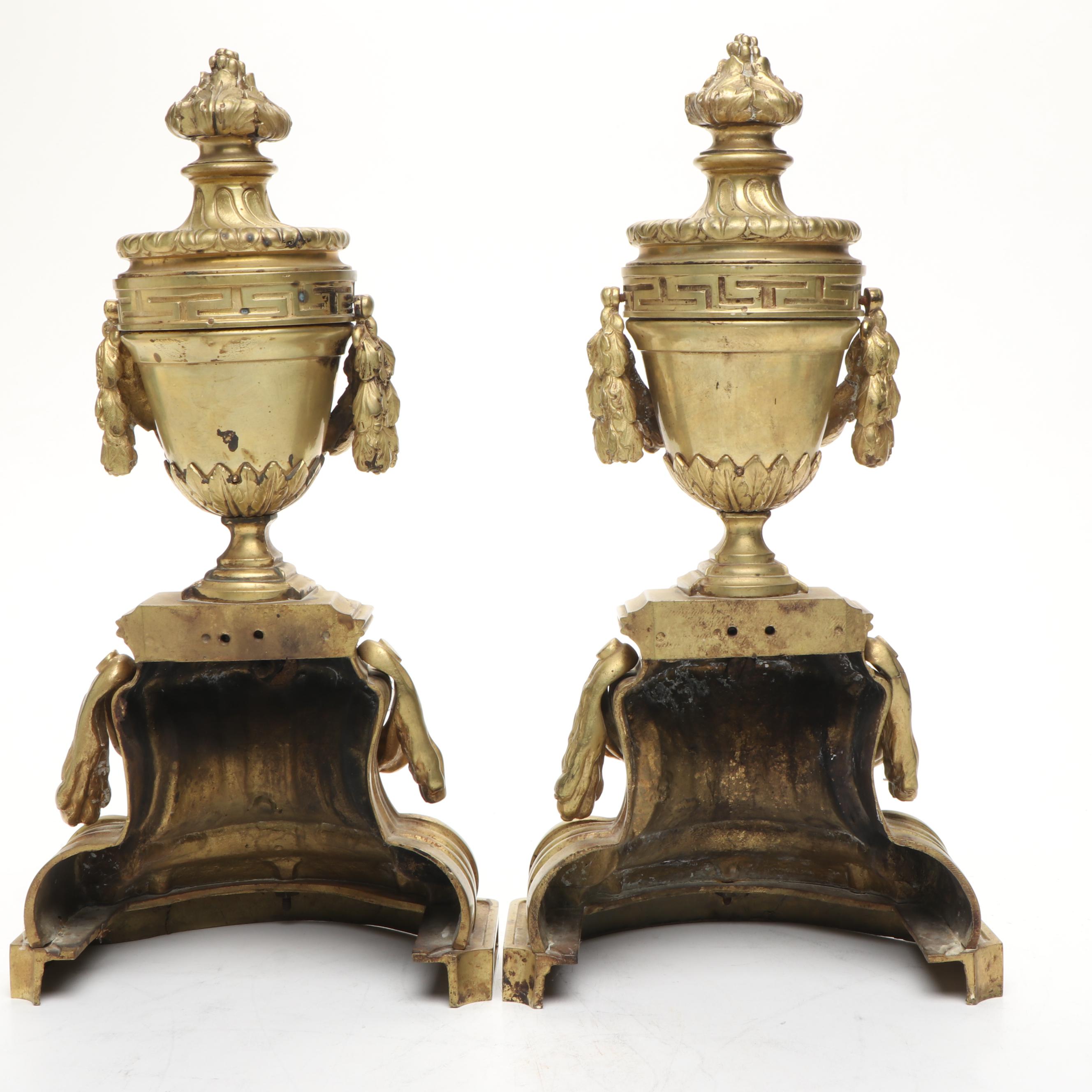 Louis XVI Style Brass Andiron Standards