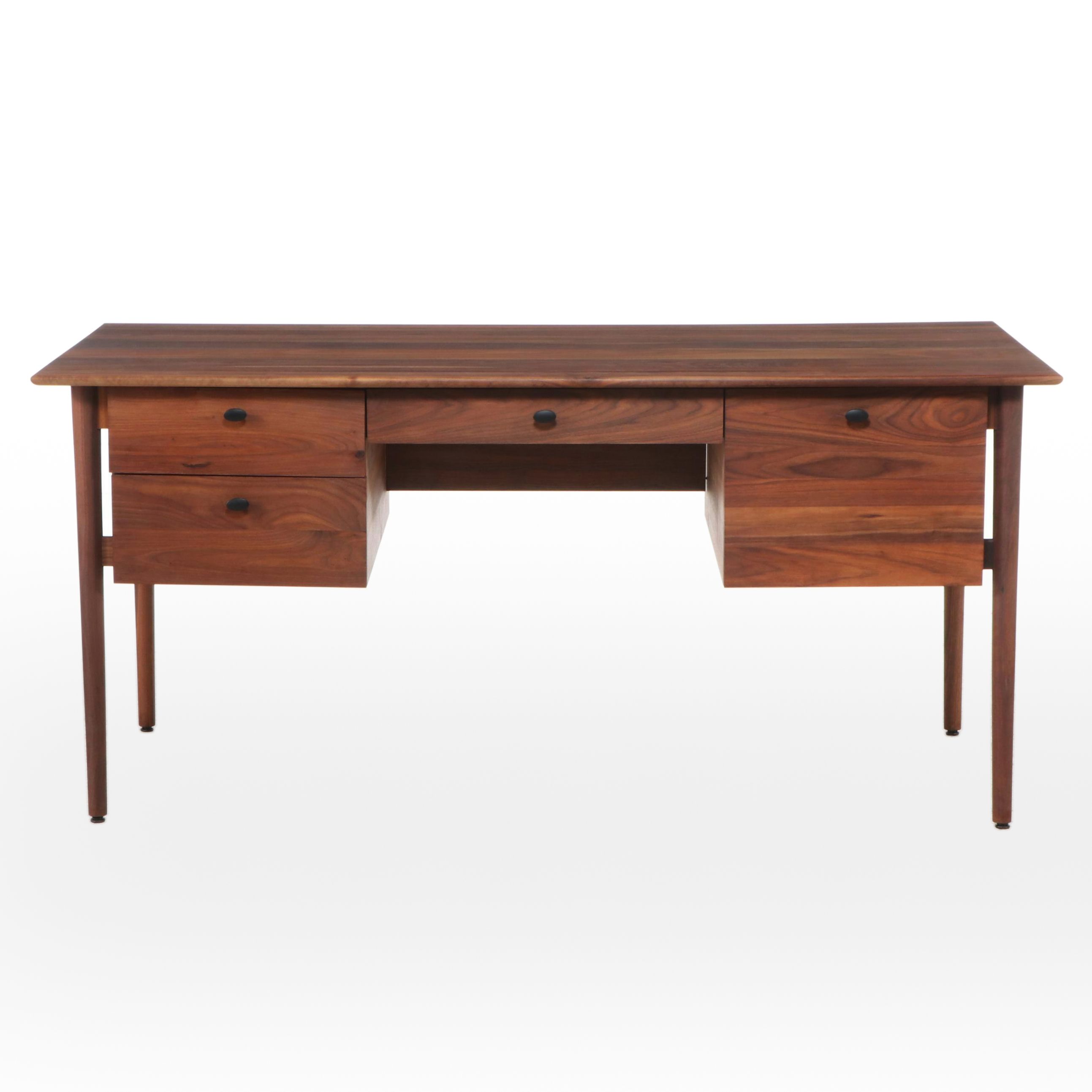 Crate & Barrel "Kendall" Mid Century Modern Style Walnut Desk, 2021