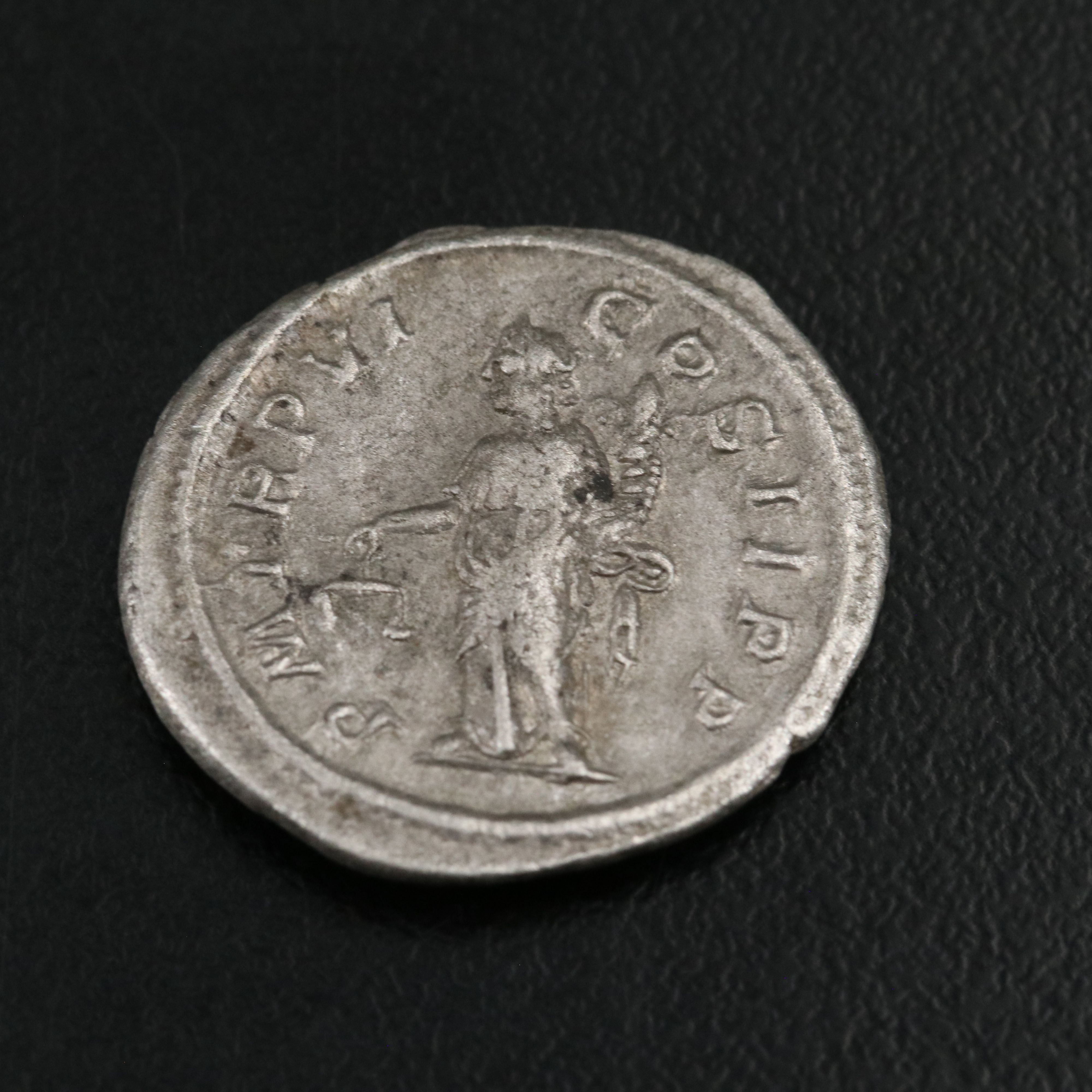 Ancient Roman Imperial AR Denarius Coin of Severus Alexander, ca. 227 A.D.