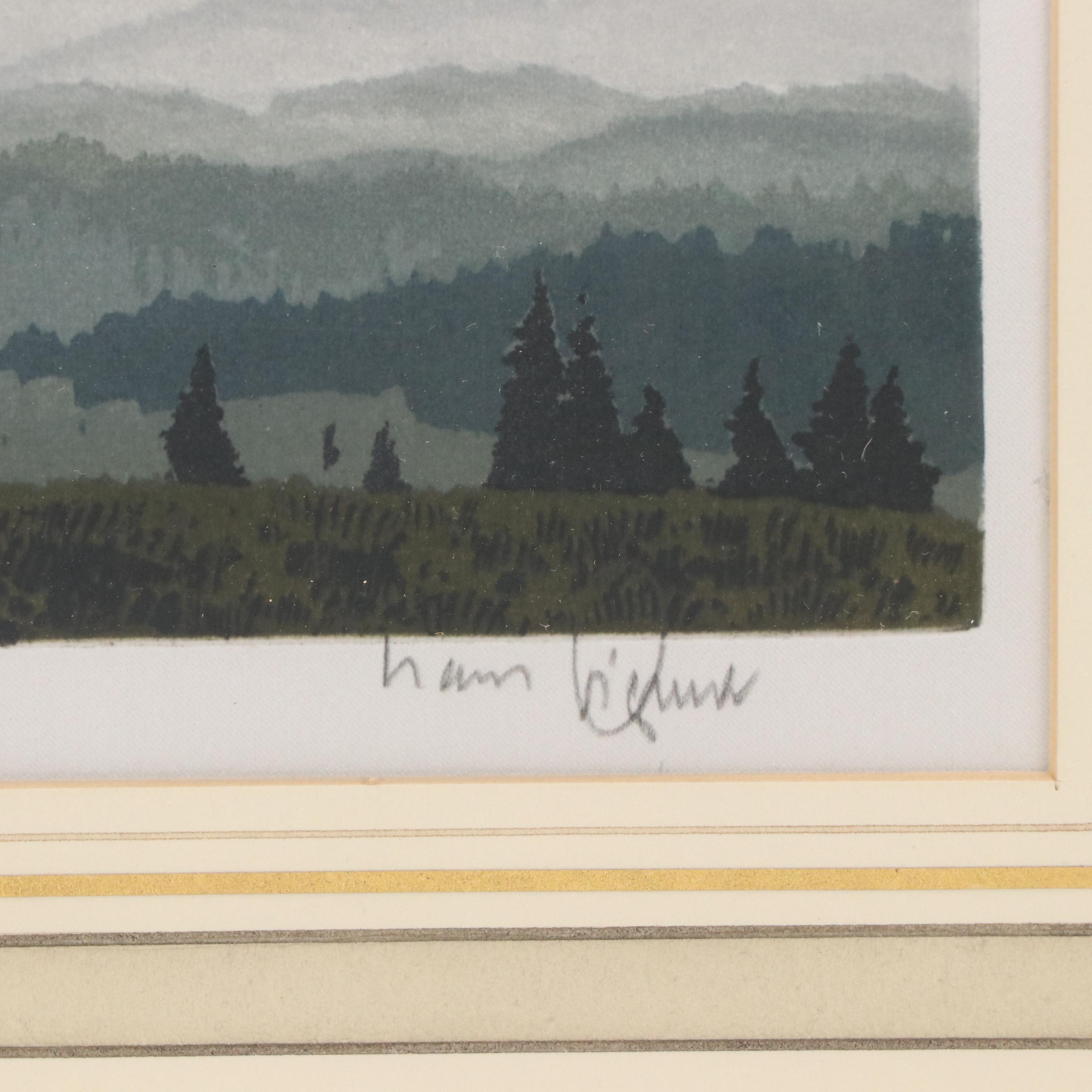 Hans Figura Landscape Etching on Fabric