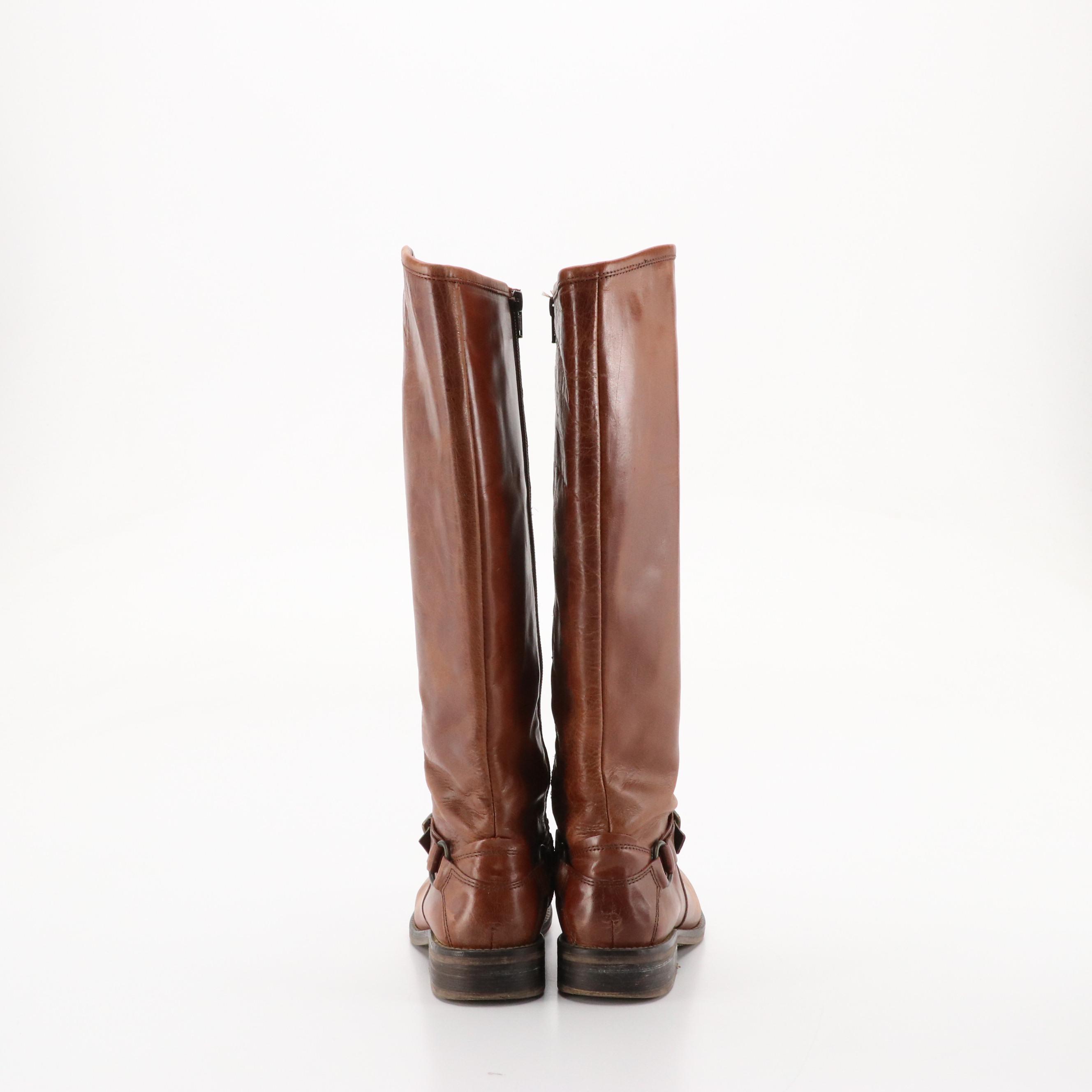 Hinge Knee-High Riding Boots in Brown Leather