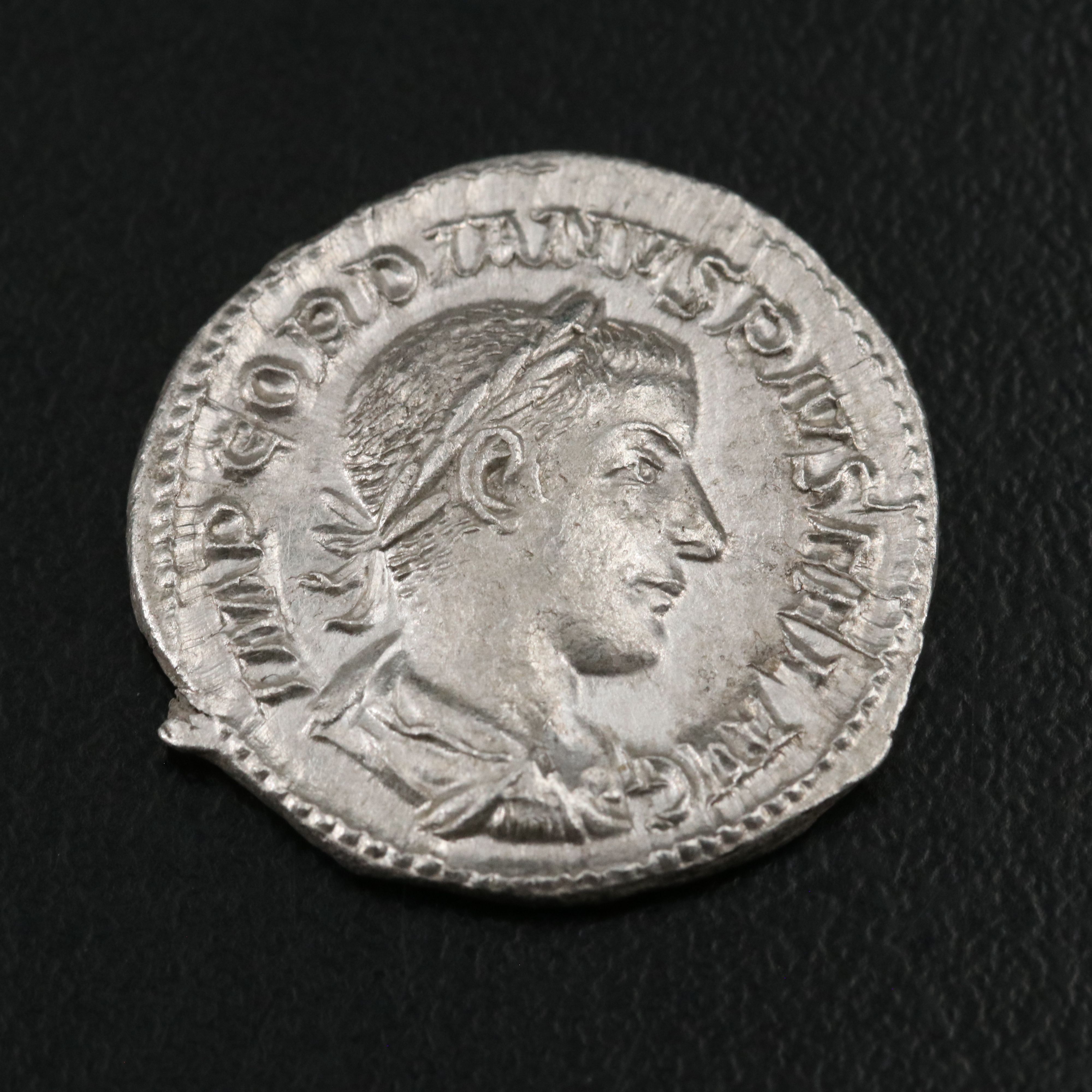 Ancient Roman Imperial AR Denarius Coin of Gordian III, ca. 241 A.D.