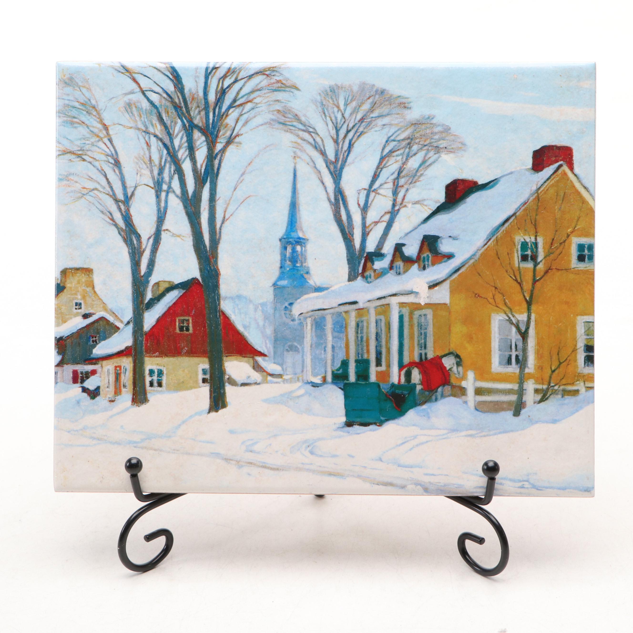 Hand-Painted and Carved Wooden Duck Decoy and Bowl with Museum Printed Tile