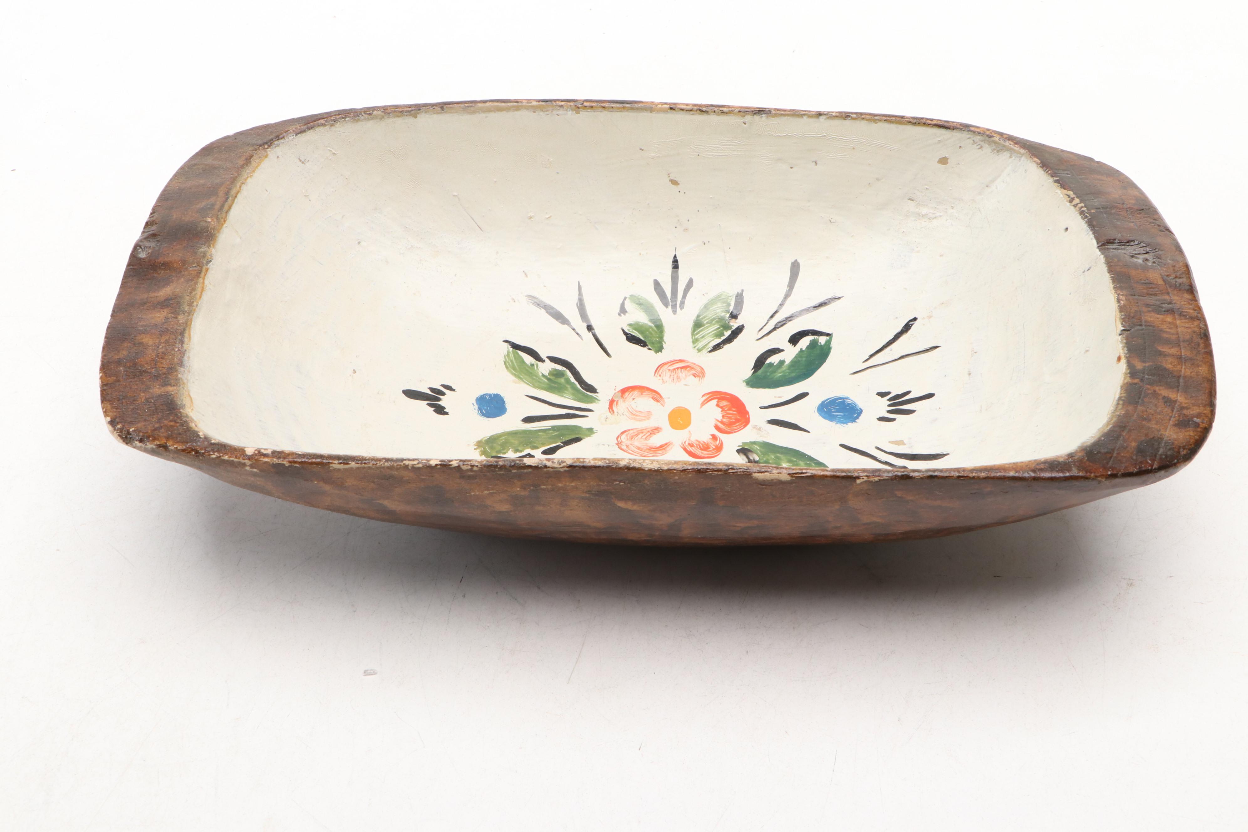 Hand-Painted and Carved Wooden Duck Decoy and Bowl with Museum Printed Tile