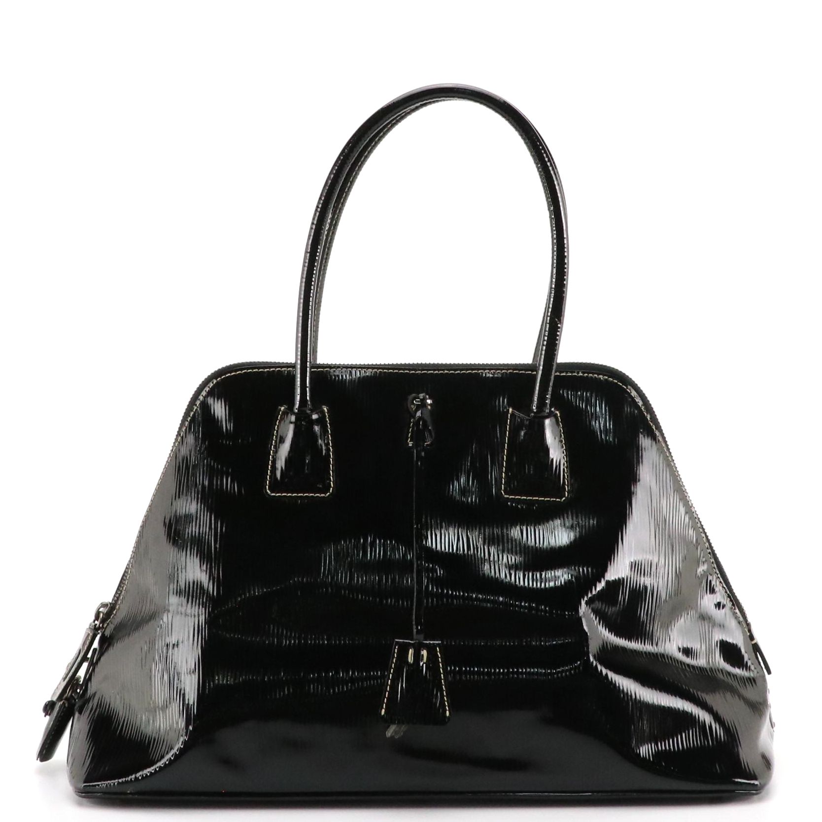Prada Top Handle Locking Bag BN0477 in Textured Patent Leather
