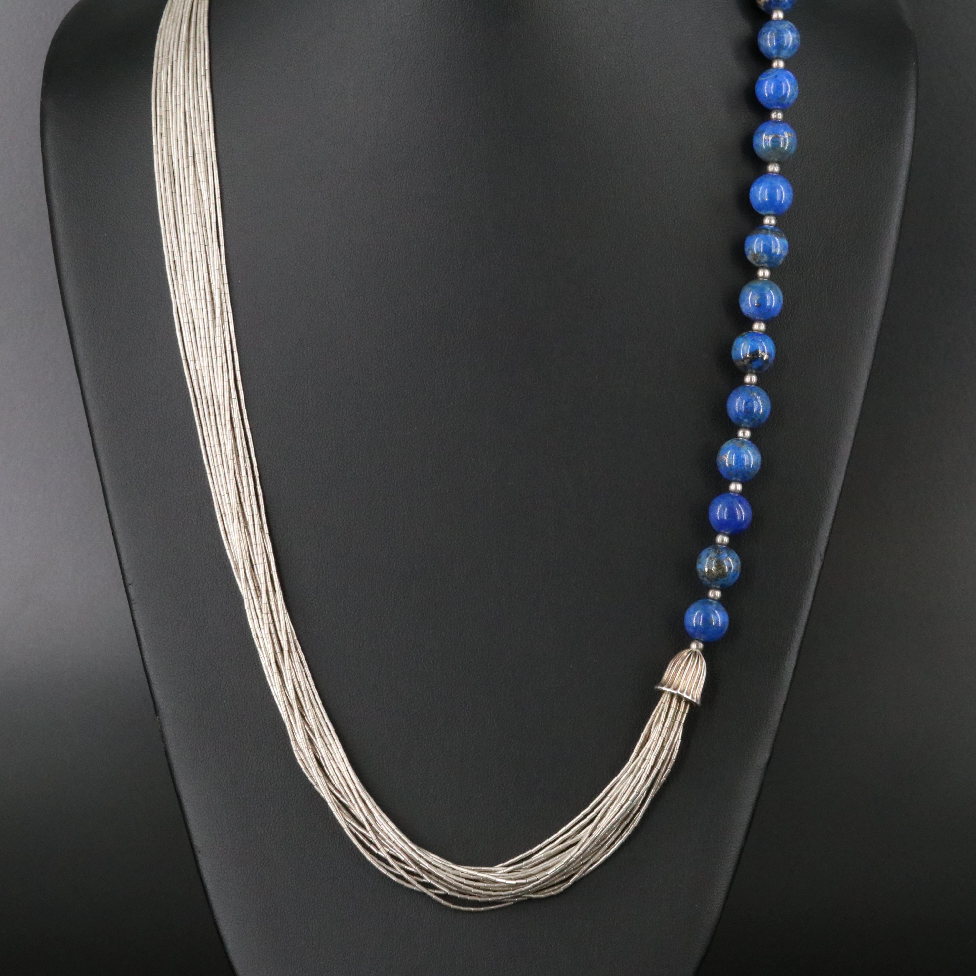 Sterling Lapis Lazuli Liquid Silver Necklace
